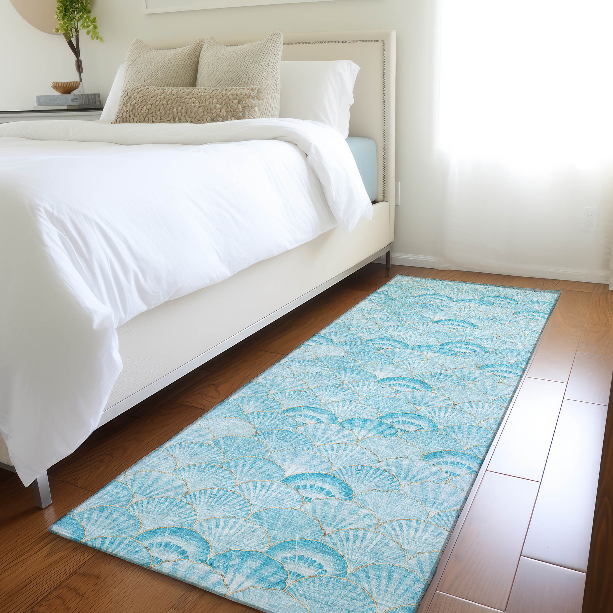 Addison Rugs AMF181AQ2X8 Mayfield AMF181AQ 2 x 7 (ft) Loomed Polyester Aqua Rectangular Indoor Geometric Machine washable Area rug