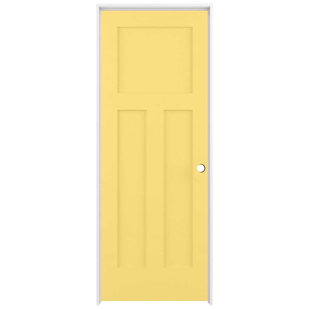 RELIABILT LO1369648 30-in x 80-in Marigold Solid core 3-panel craftsman Left hand Smooth Prefinished Pine Wood Flat Jamb Single Prehung Interior Door