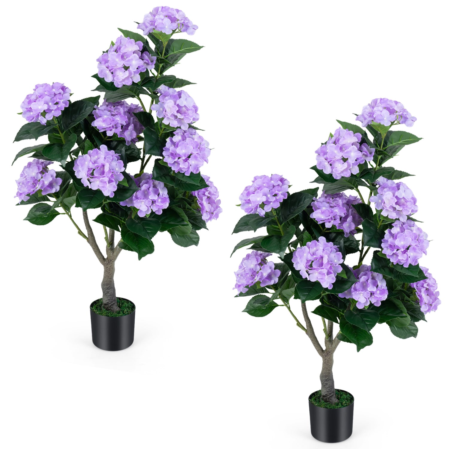Volenca - 2-Pack 43.5-in Artificial Purple Hydrangea Tree Faux Flower Plant with Cement Pots