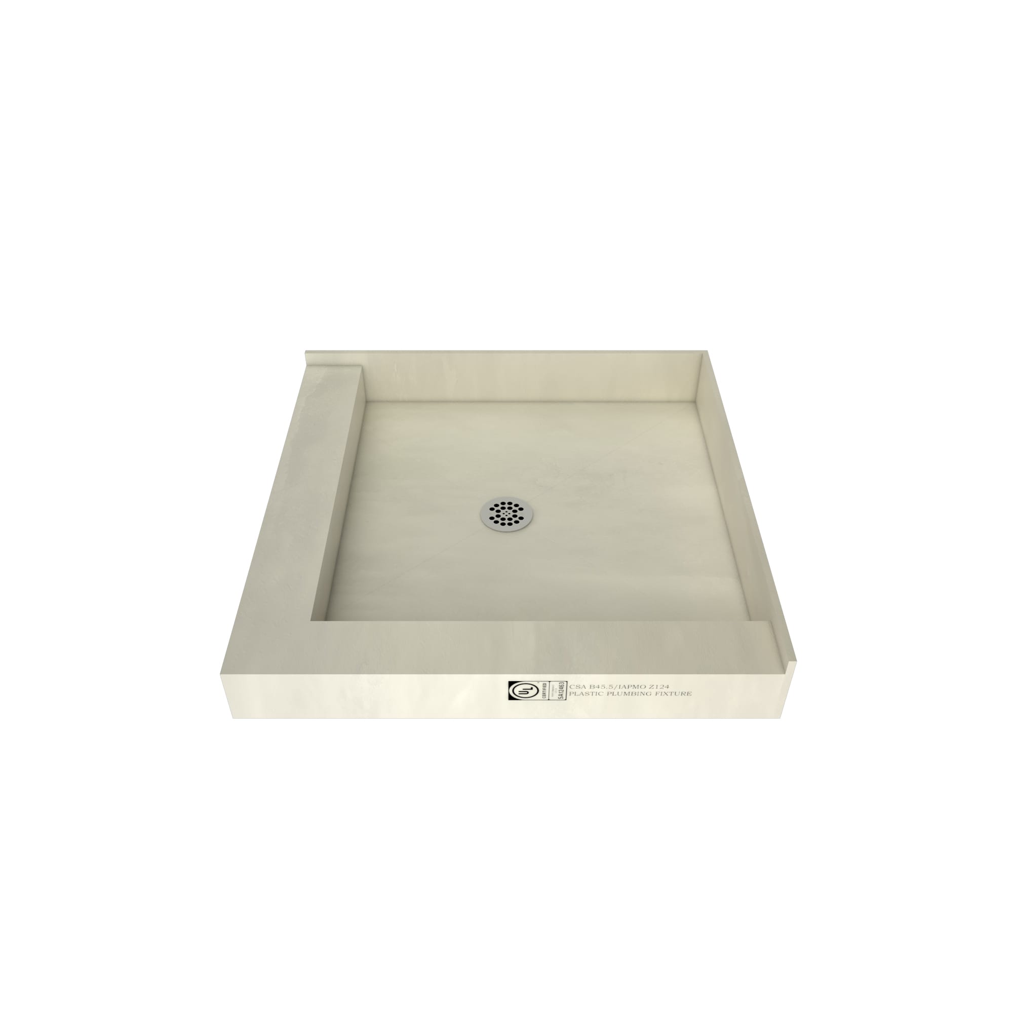 Tile Redi P4848CDLPVC 48-in W x 48-in L Center Polished Chrome Double Threshold Square Corner Shower Pan with 4.5-in H Threshold