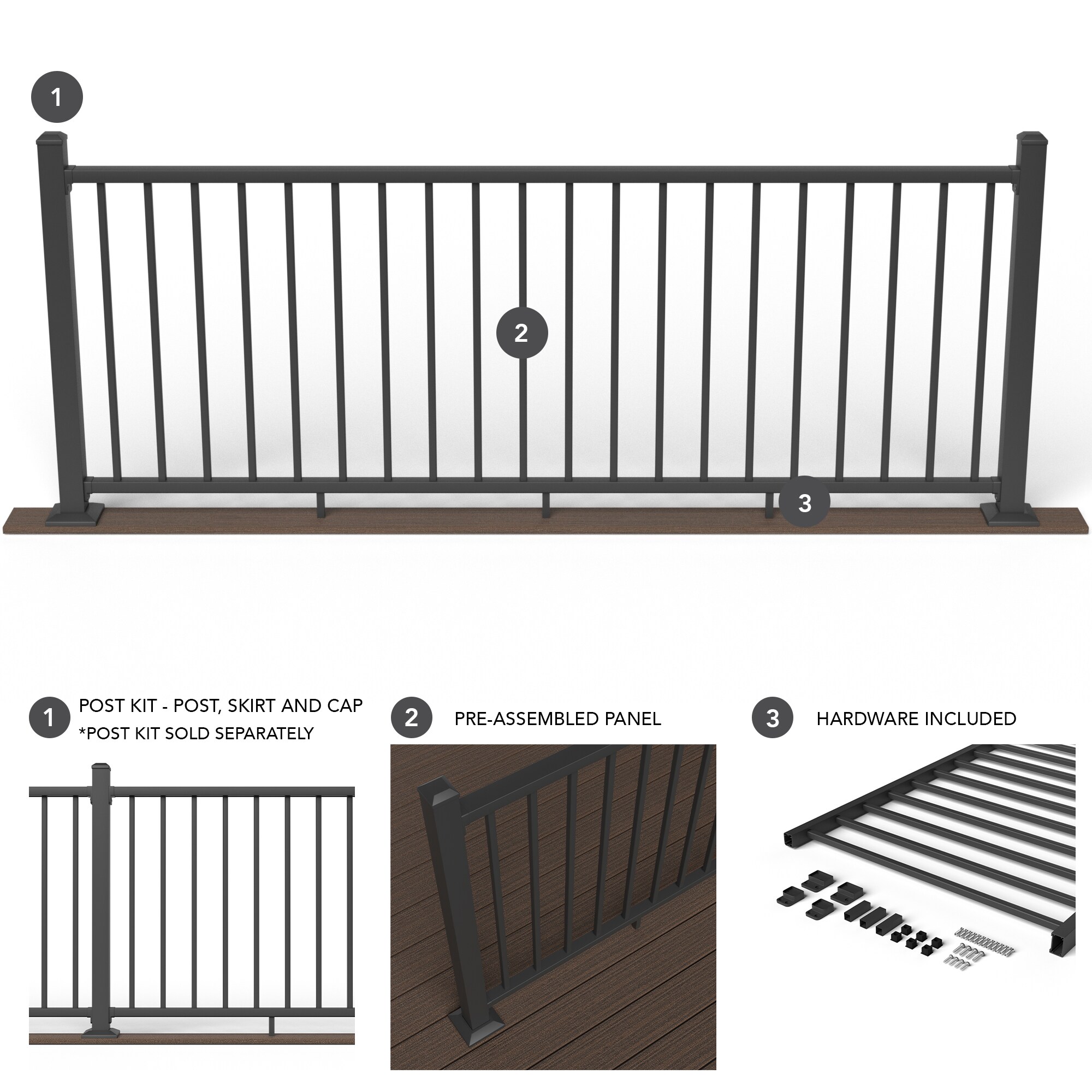 Deckorators Pre Assembled 8 Ft X 225 In X 3 Ft Matte Black Aluminum Deck Rail Kit In The Deck