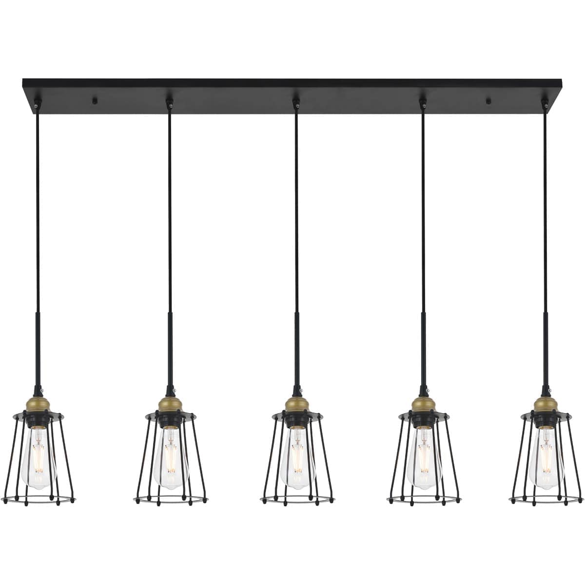 Elegant Lighting Living District LD4047D46BRB Auspice 5 Light 46 inch Brass and Black Pendant Ceiling Light