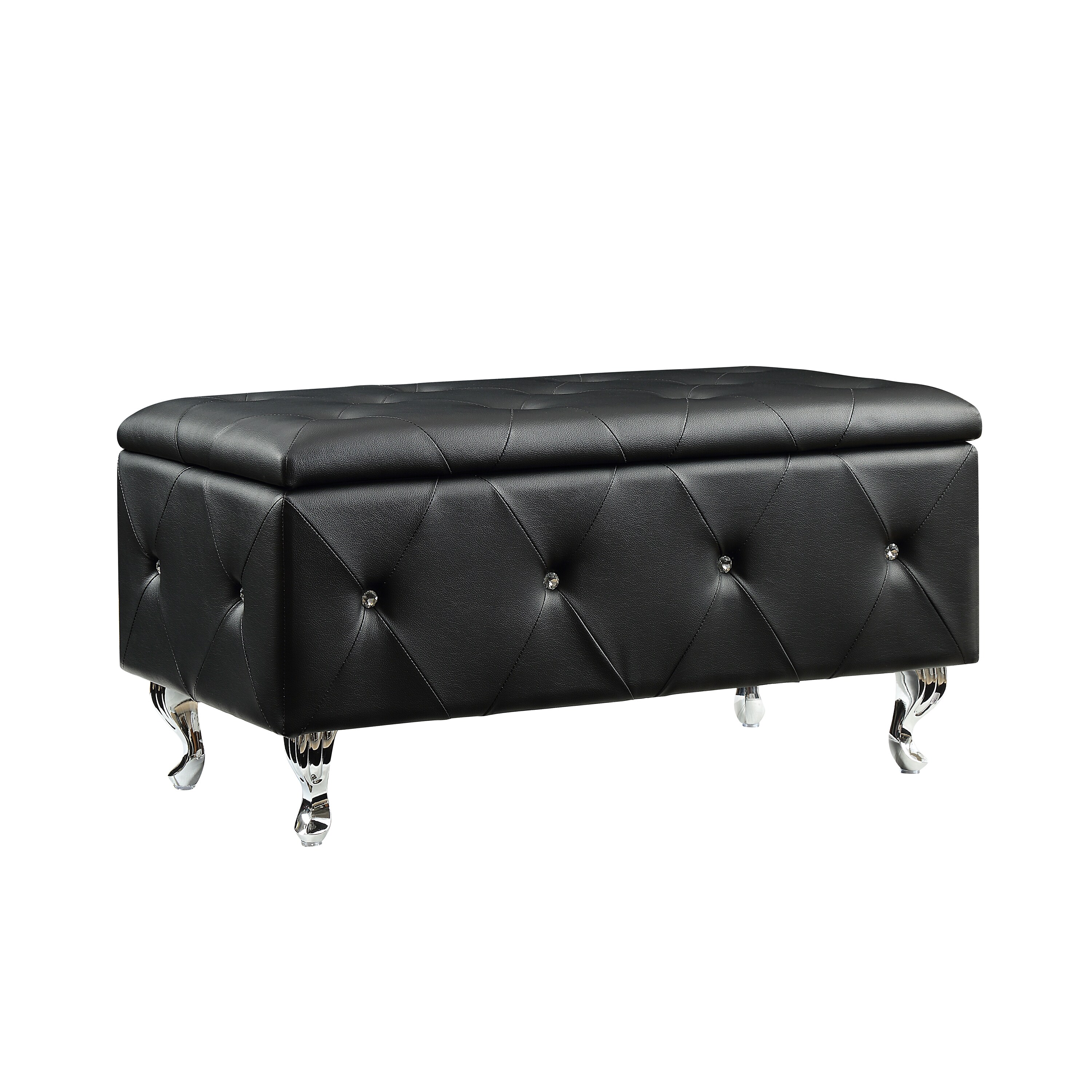 Ac Pacific Modern Black Storage Bench, Contemporary Leather Storage Bench