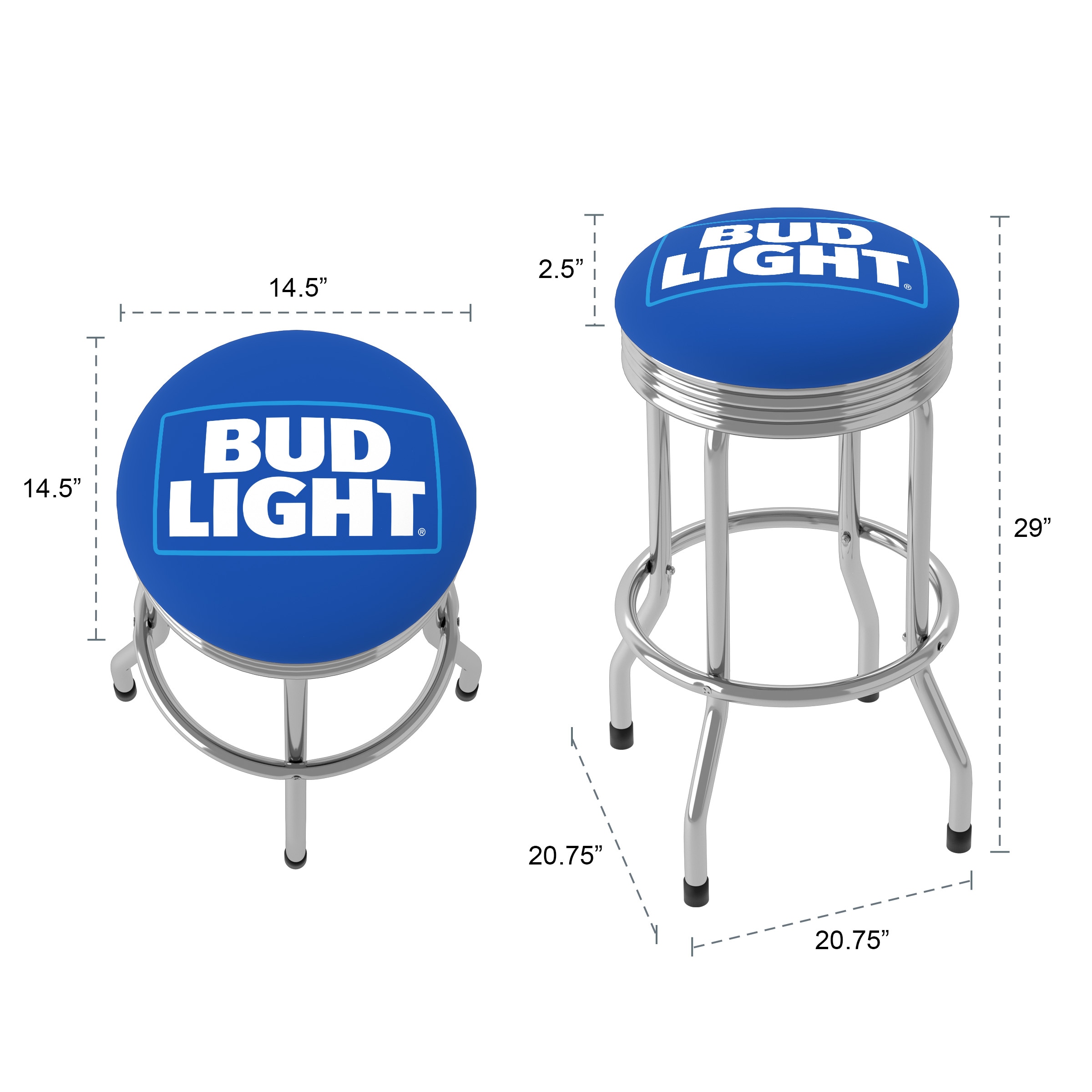 Bud Light Blue Chrome Ribbed Swivel Bar Stool