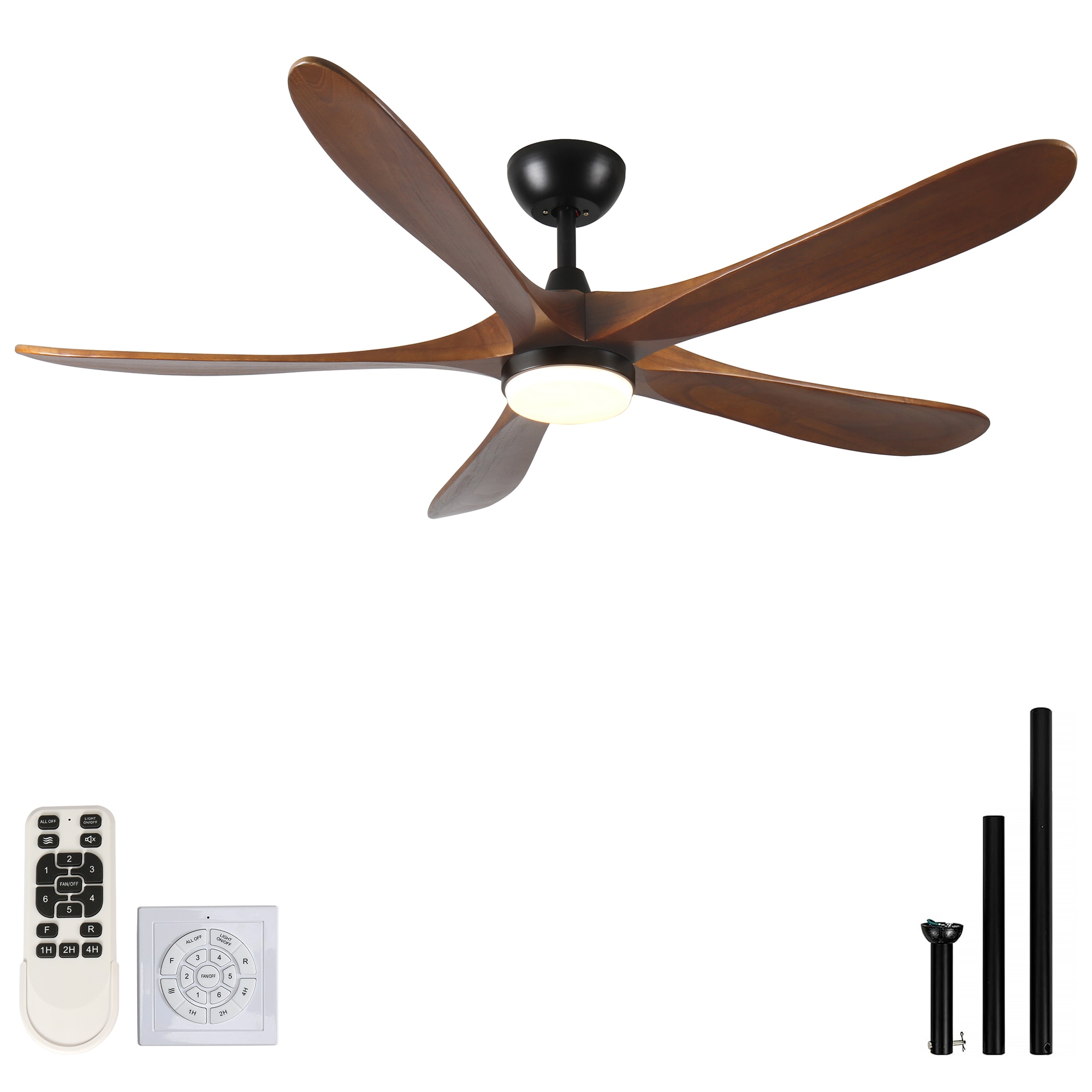SINOFURN SYA820130WT 62-in Color-Changing Integrated LED Outdoor Black+Brown with Wood Blades Ceiling Fan With Light - Remote Included ( 5 -Blade )