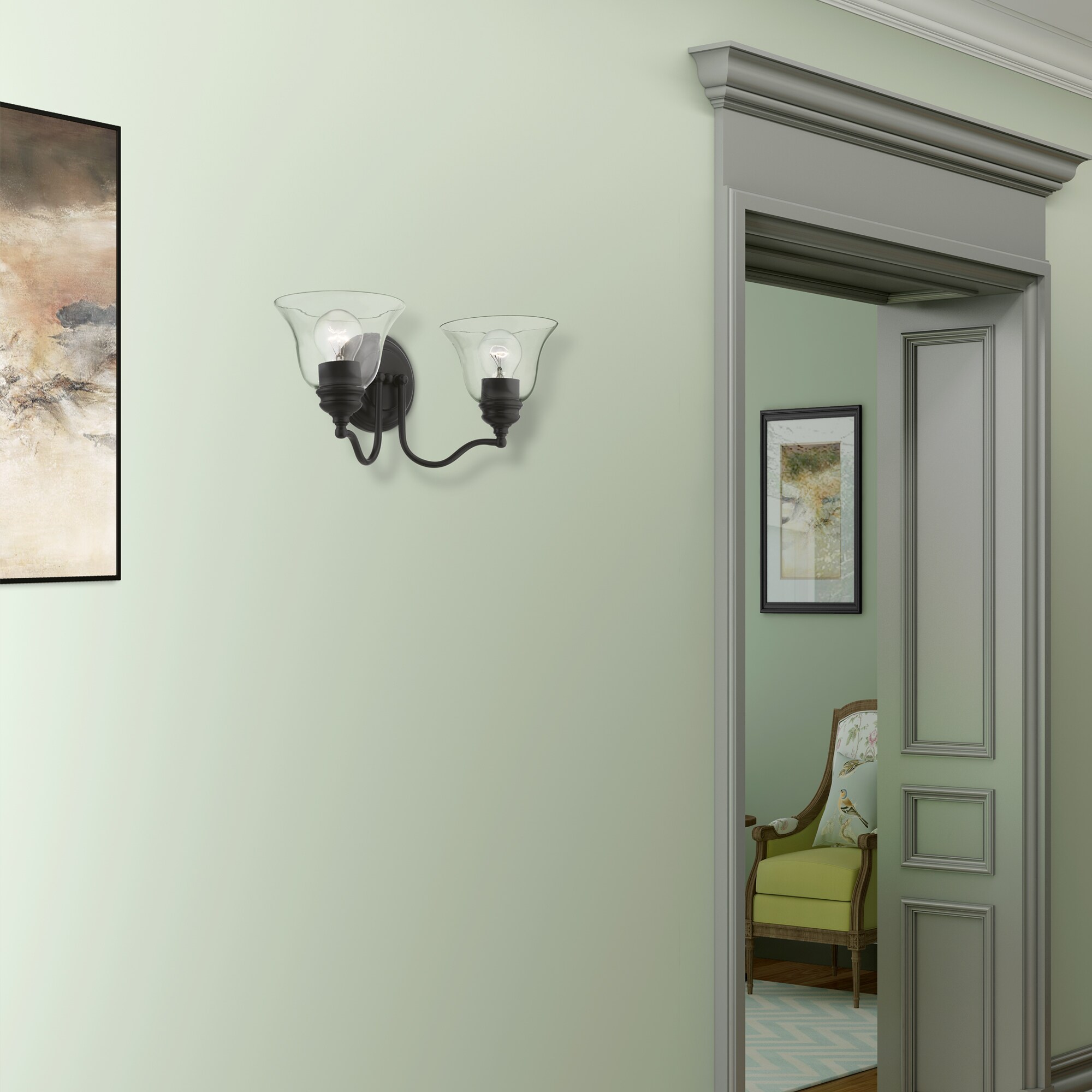 Black Hand Blown Glass 2-Light Vanity Sconce