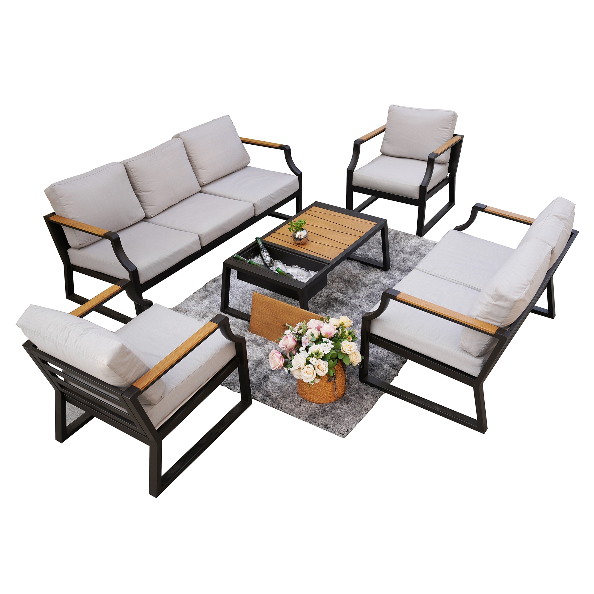 Moda Furnishings MOS-2102-B Sally 5 -Piece Patio Sofa Conversation Set with Gray Cushions