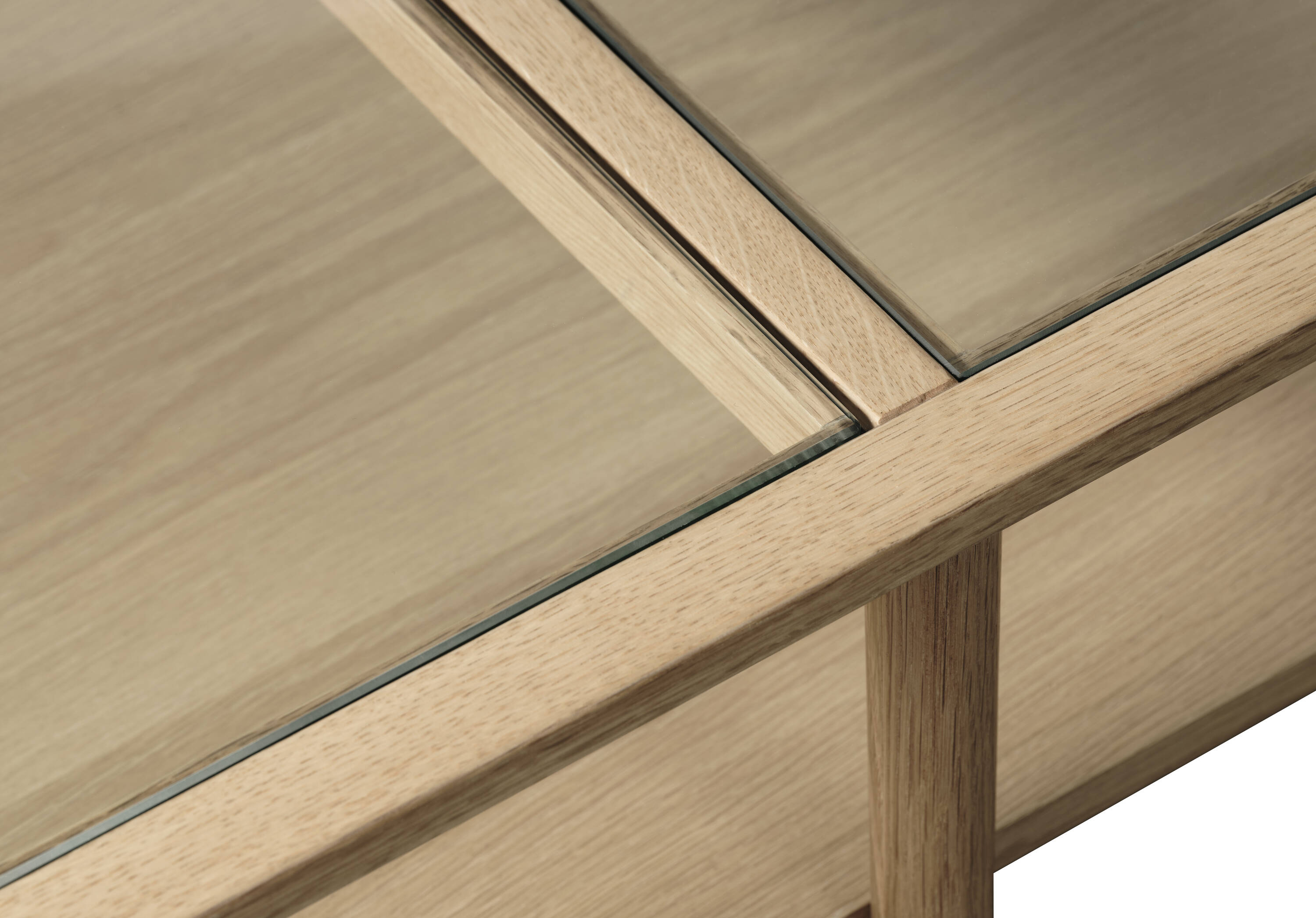 Natural Oak and Glass Rectangular Coffee Table with Shelf