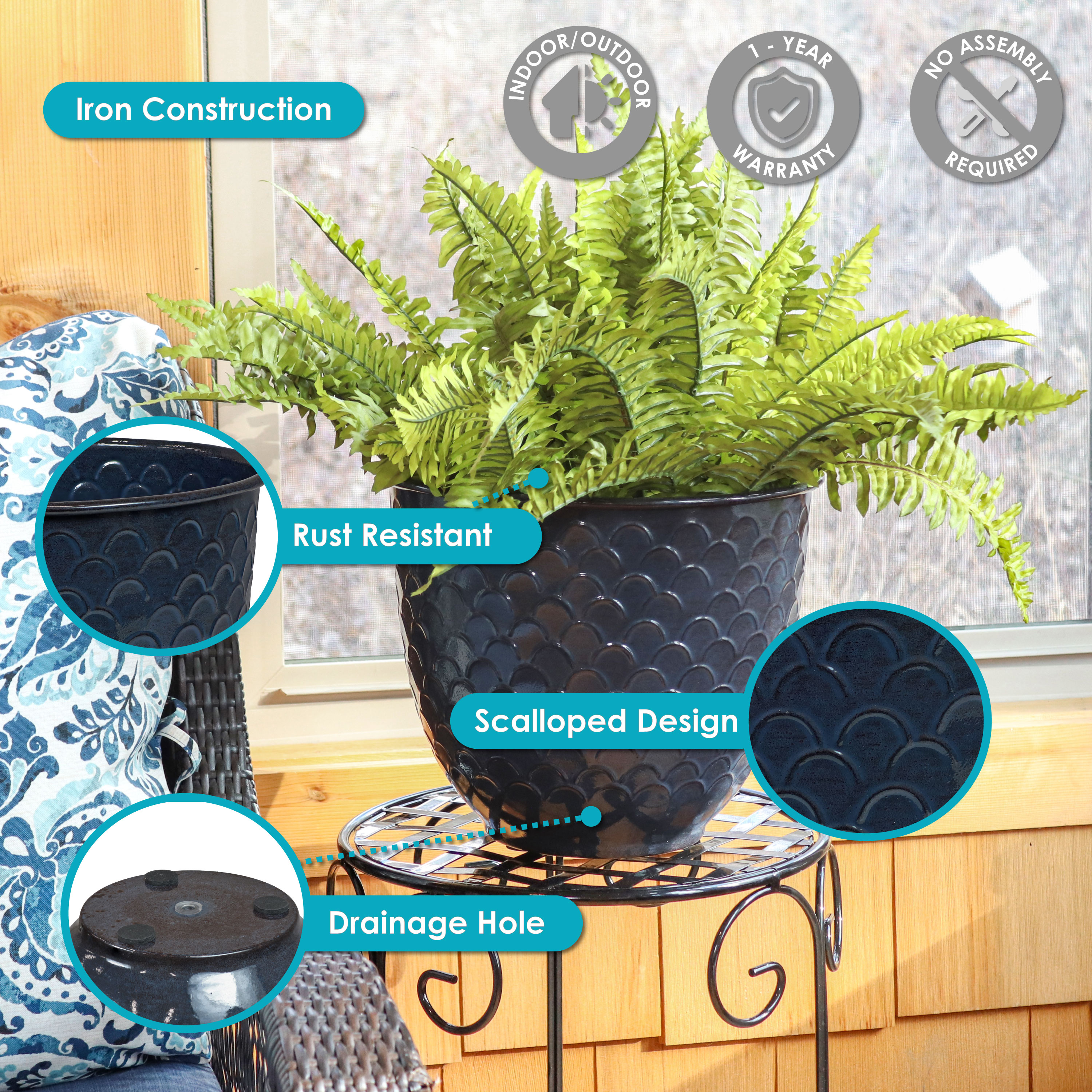 Dinah Navy Glaze Metal Indoor/Outdoor Planter Set