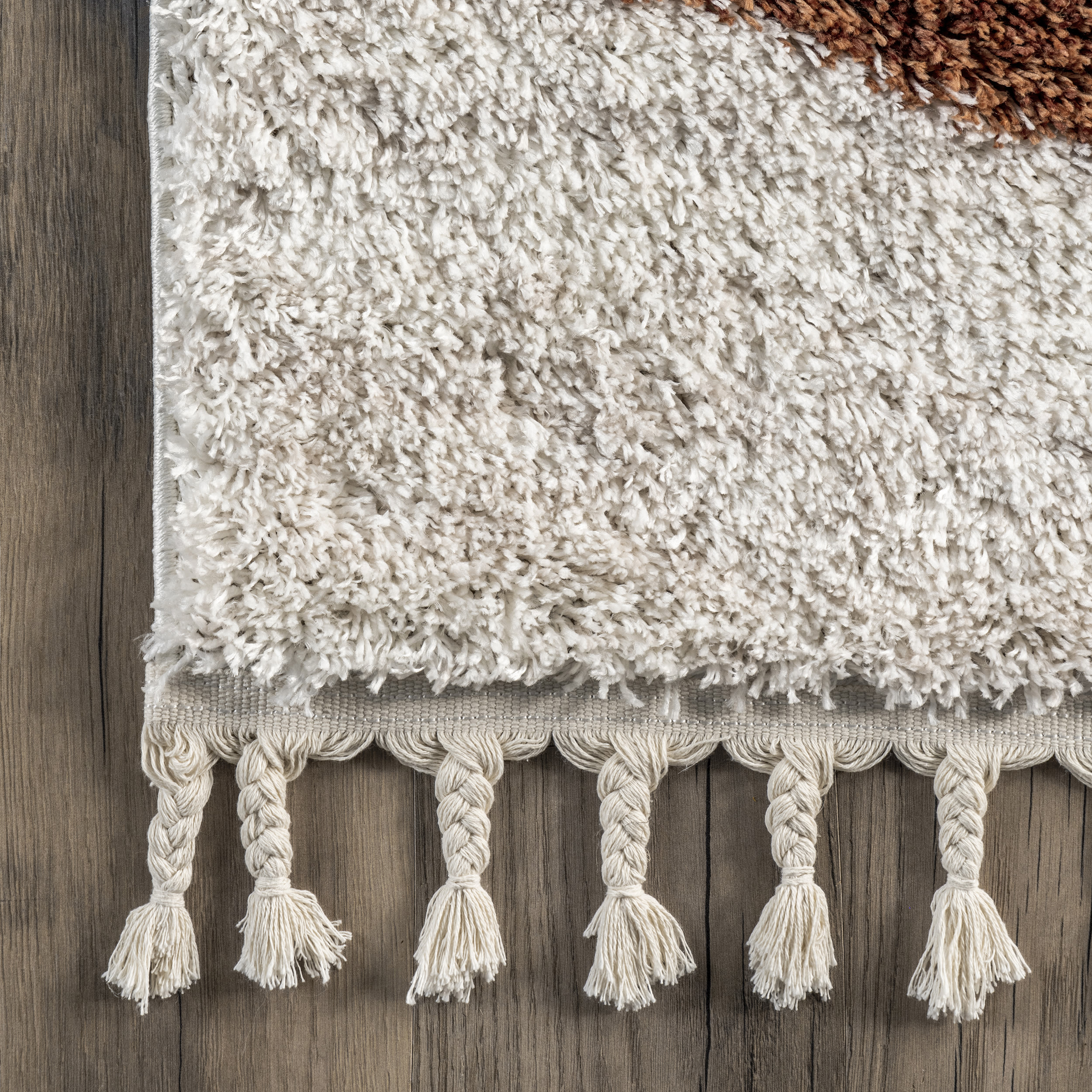 Rust and Ivory Geometric Shag 8' x 10' Synthetic Area Rug