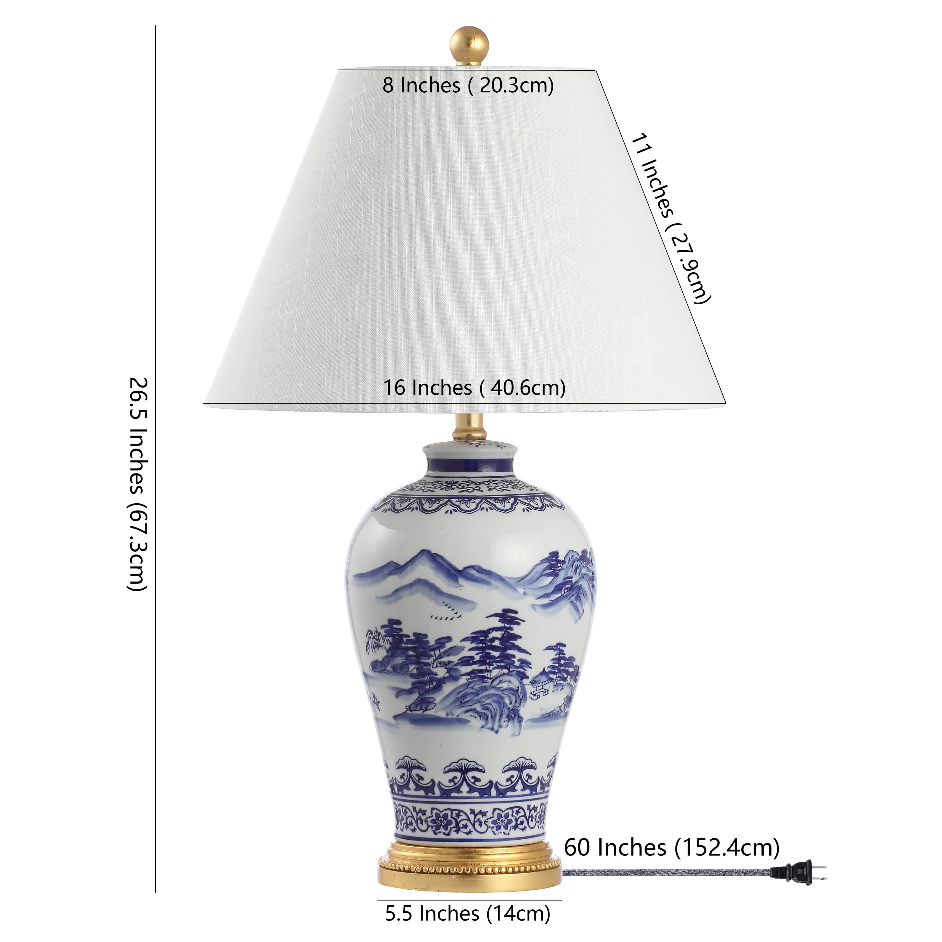 Traditional White and Blue Ceramic Table Lamp with Linen Shade