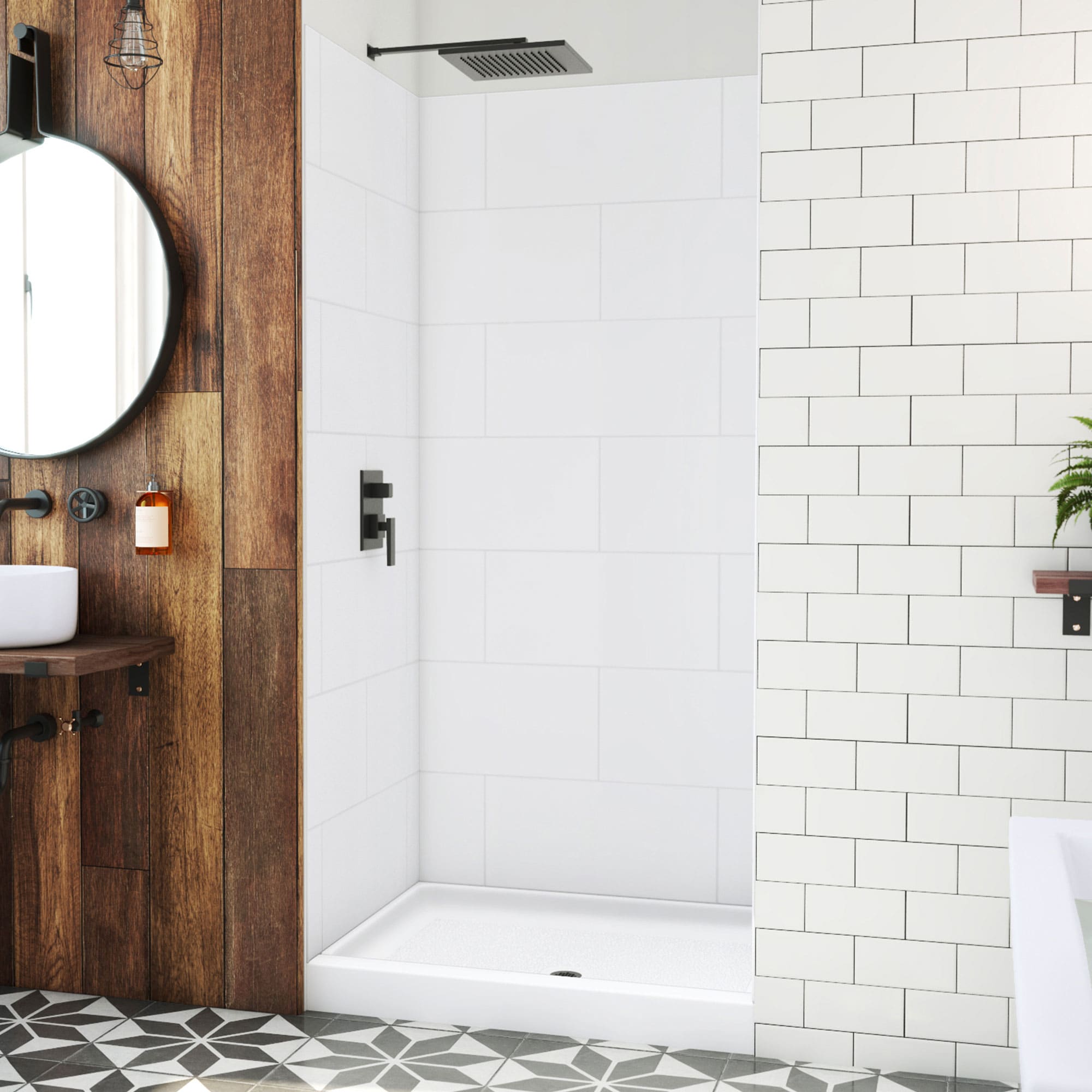 DreamLine BWDS42341TC0001 DreamStone 2 -Piece 34-in W x 42-in L x 84-in H Rectangular Alcove shower kit ( Center Drain) Base and Wall Included