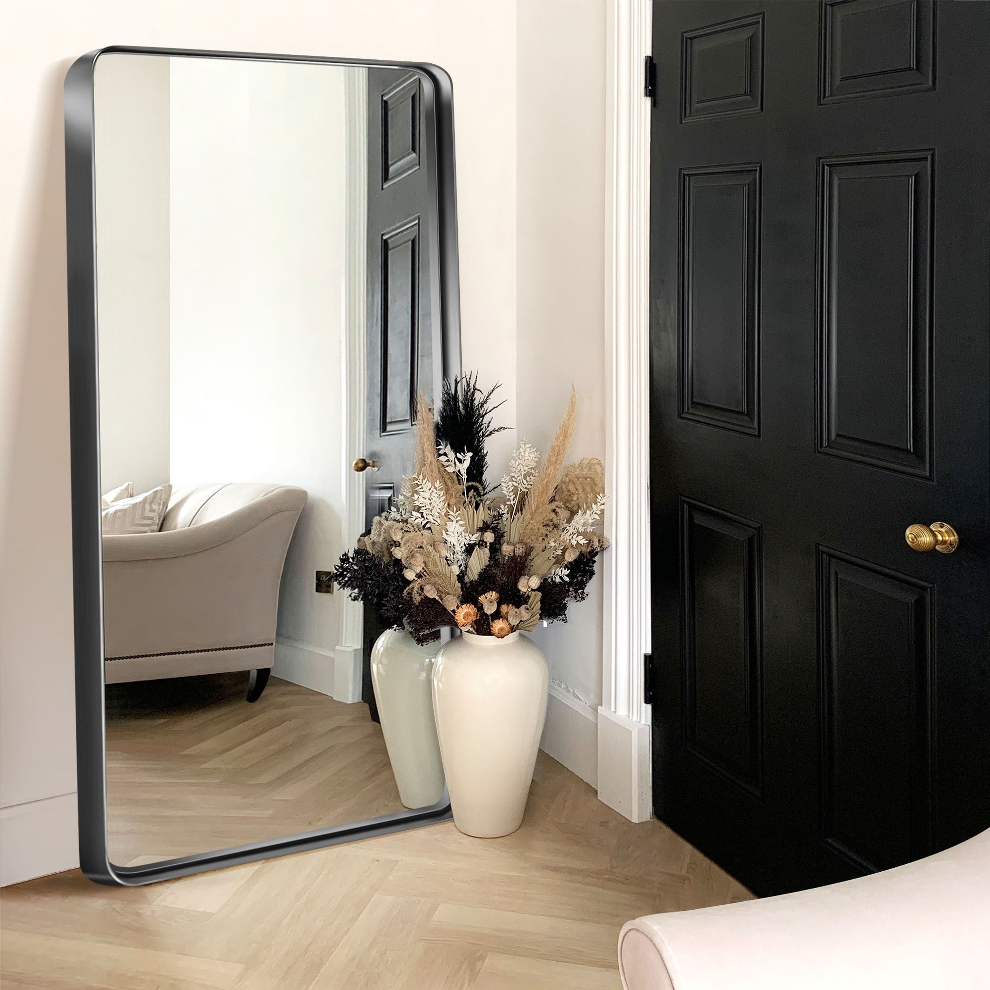 Dovelina LS-A-MR01120 32-Inches x 50-Inches Framed Rectangle Bathroom Vanity Mirror ( Black )