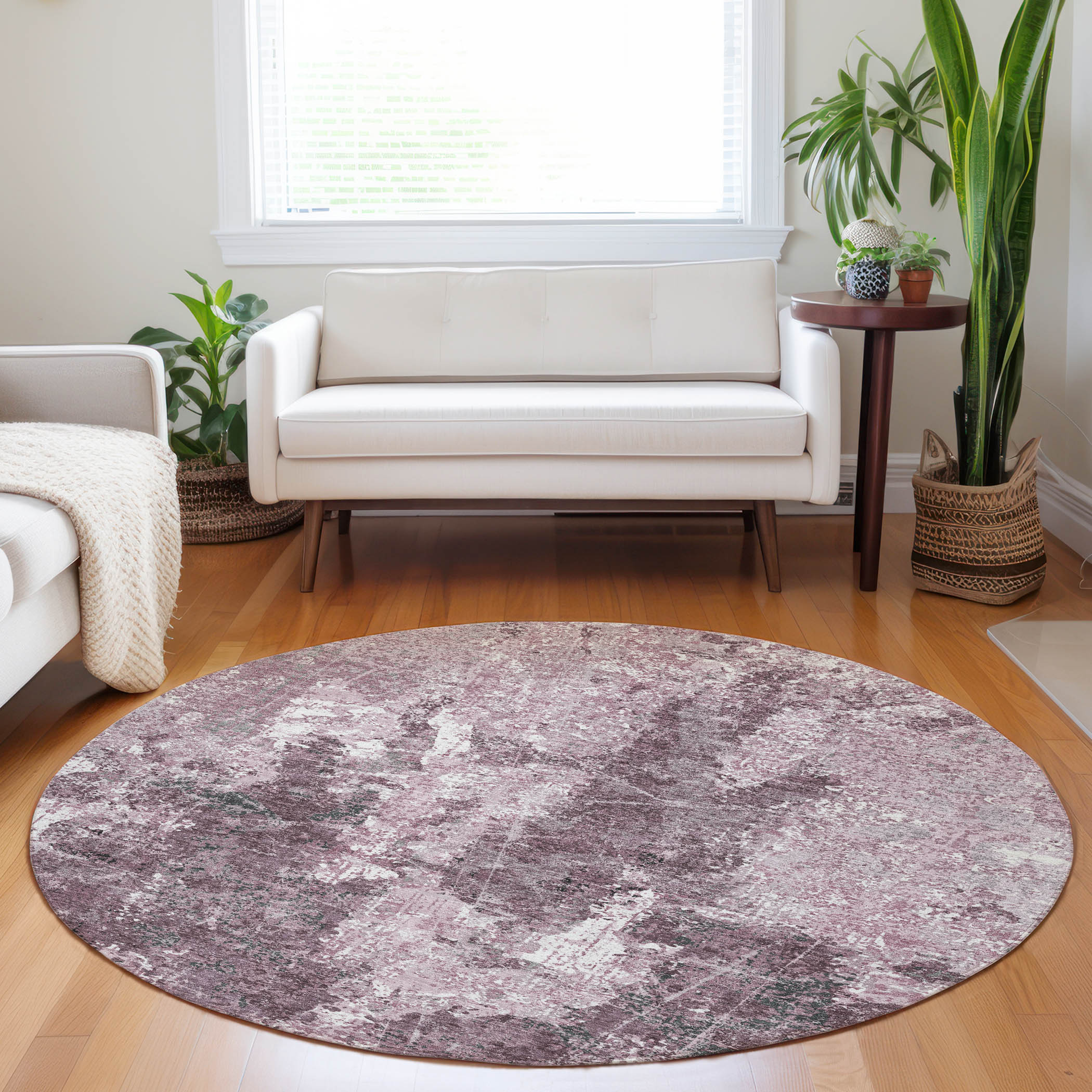 Addison Rugs ACN1392PI8RO Chantille ACN1392PI 8 x 8 (ft) Polyester Pink Round Indoor/Outdoor Geometric Machine washable Area rug