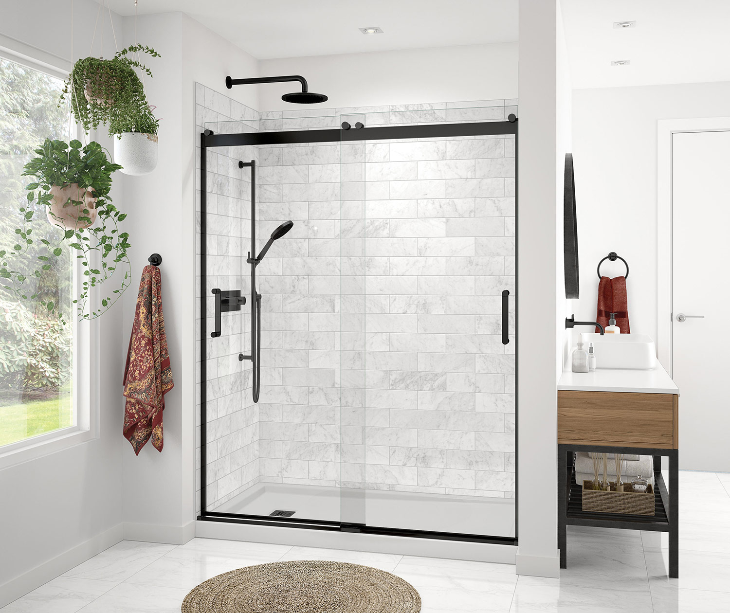 Revelation Matte Black 56-in to 59-in W x 70.5-in H Frameless Sliding Shower Door | - MAAX 136691-900-340-000