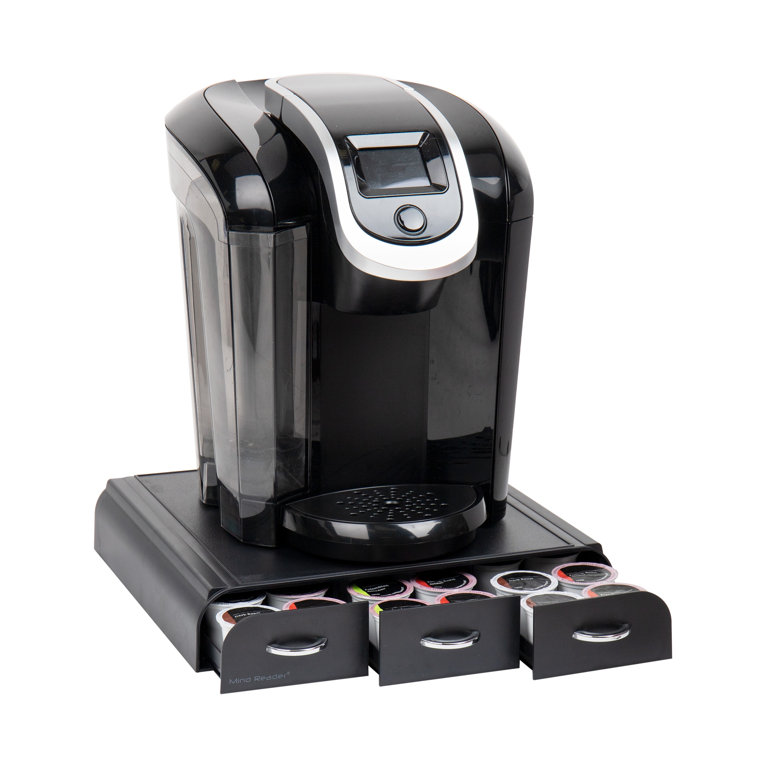 Mind Reader TRY3PC-BLK  Single Serve Coffee Pod Organizer with 3 Drawers, 36 Pod Capacity, 13.5"L X 12.25"W X 2.5"H, Black
