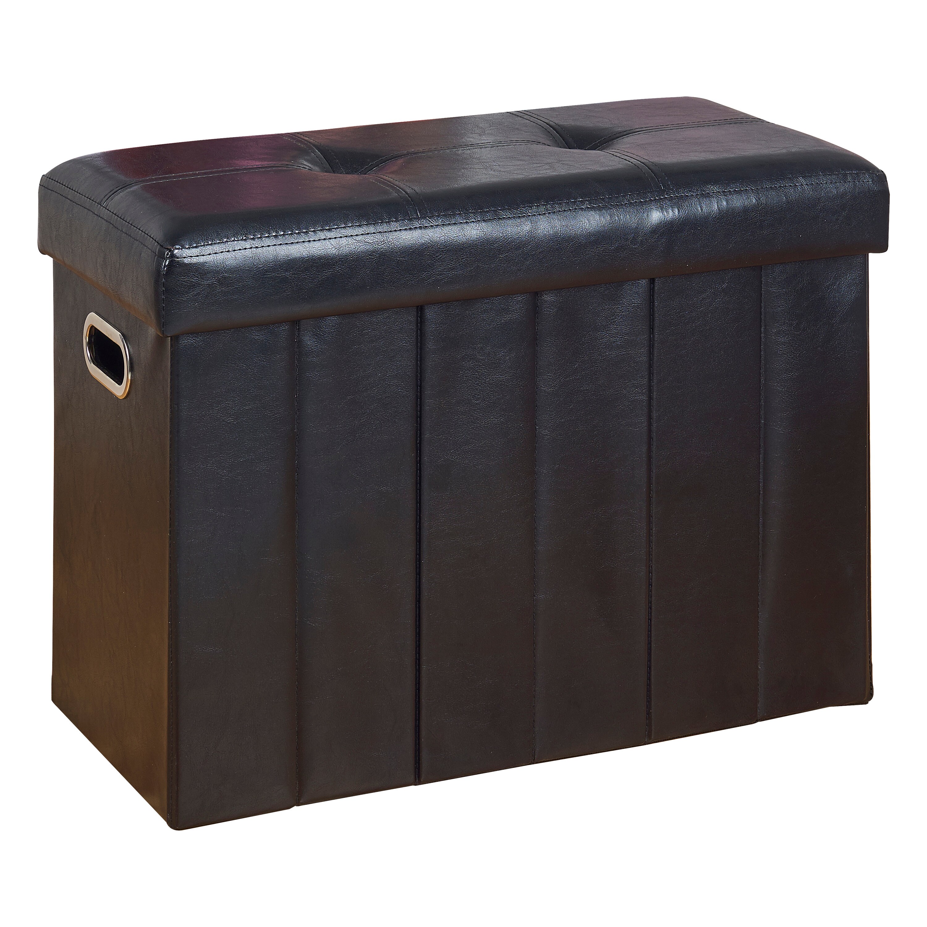 Simplify F-0655-BLACK Casual Black Faux Leather Storage Ottoman