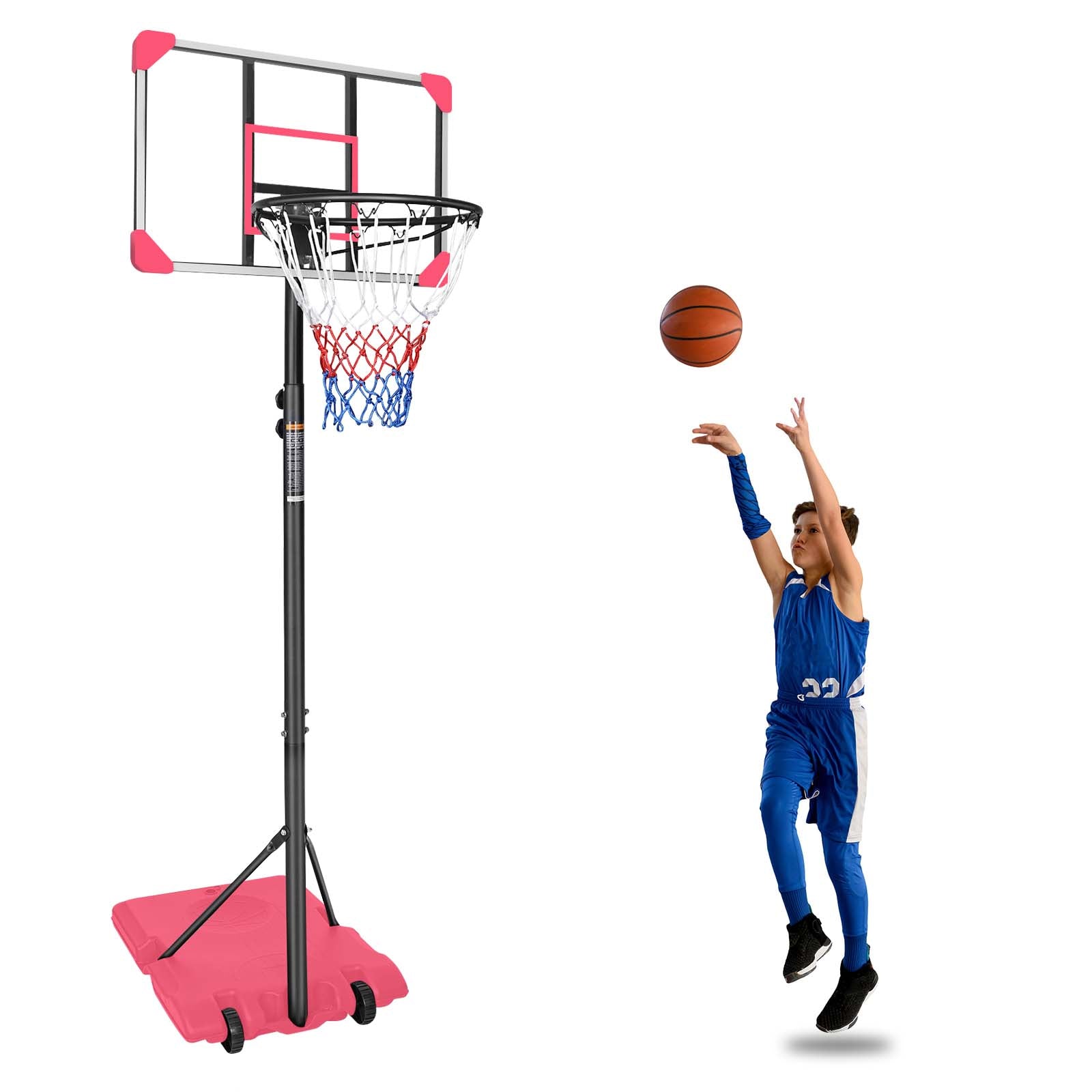 Tatayosi T138178 Adjustable Portable Basketball Goal System 5 to 7ft Basketball Hoop with 28 Inch Backboard