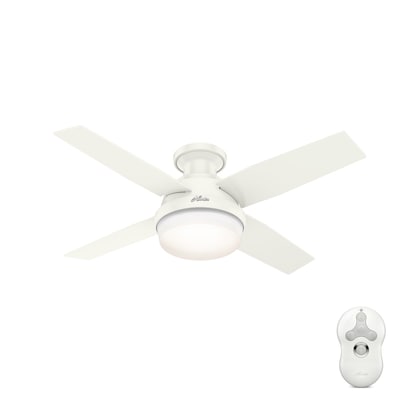 Hunter Dempsey 44 In Fresh White Led Indoor Outdoor Flush Mount Ceiling Fan With Light Remote 4 Blade The Fans Department At Com - Ceiling Fan No Light Low Profile Remote