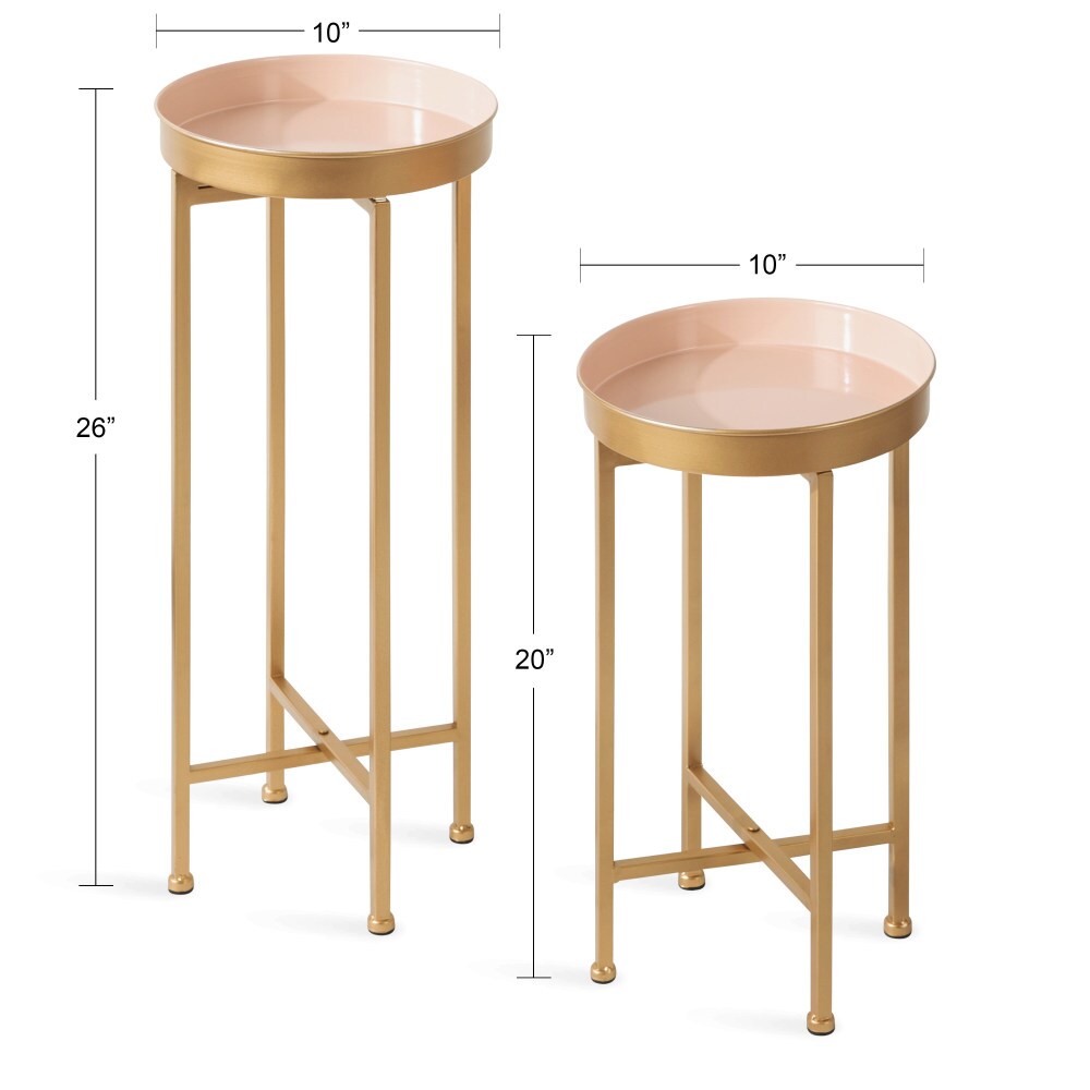 Celia Pink and Gold Round Metal Foldable Tray Table Set