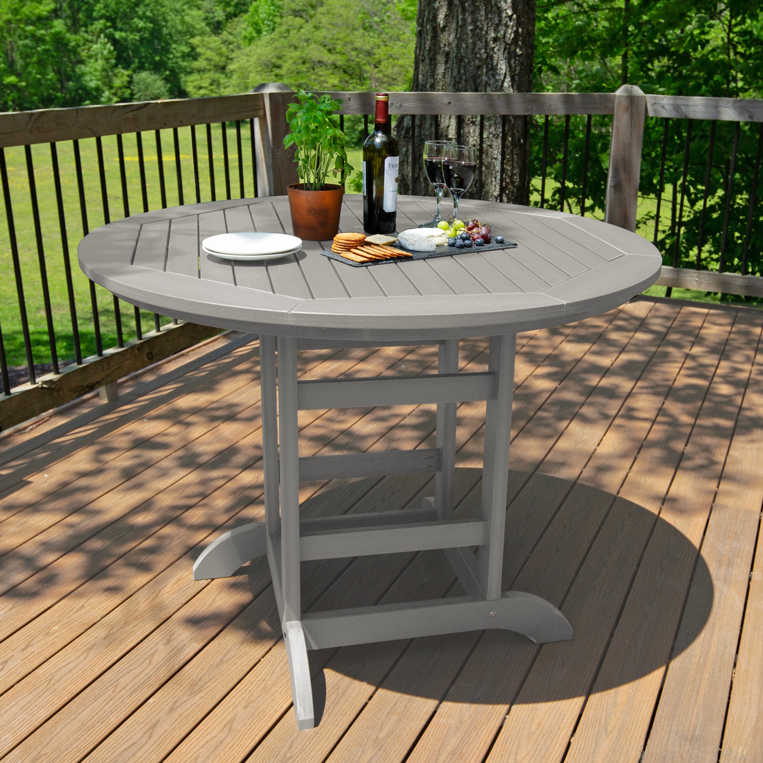 highwood AD-CRT48-HGR Adirondack Round Outdoor Counter Table 48-in W x 48-in L with Umbrella Hole