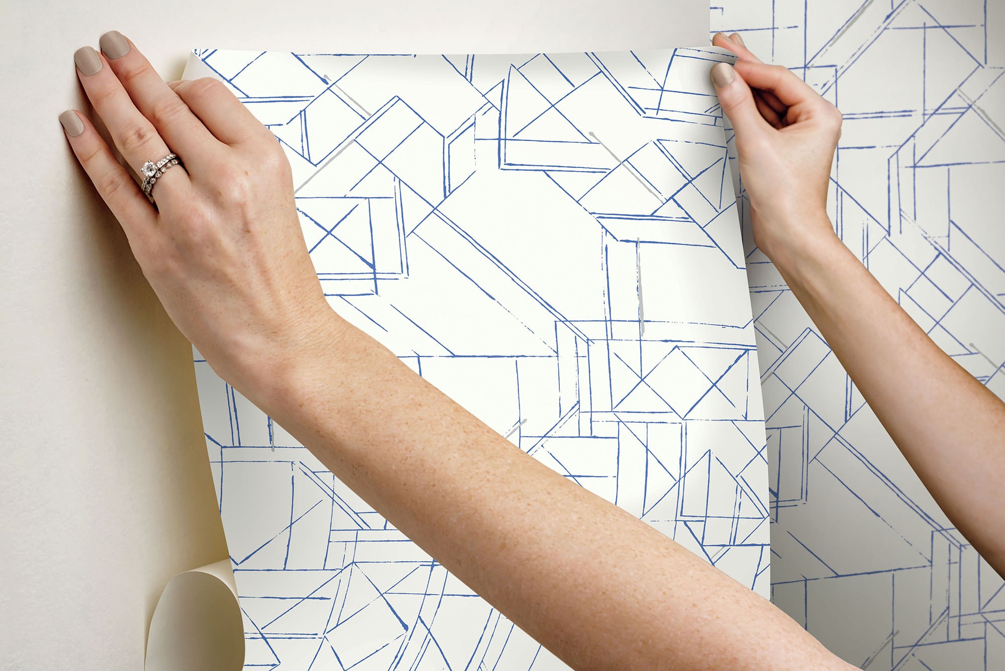 York Wallcoverings PSW1049RL York Premium Peel and Stick Line Art 45-Sq. Feet Blue Non-woven Geometric Self-adhesive Peel and Stick Wallpaper