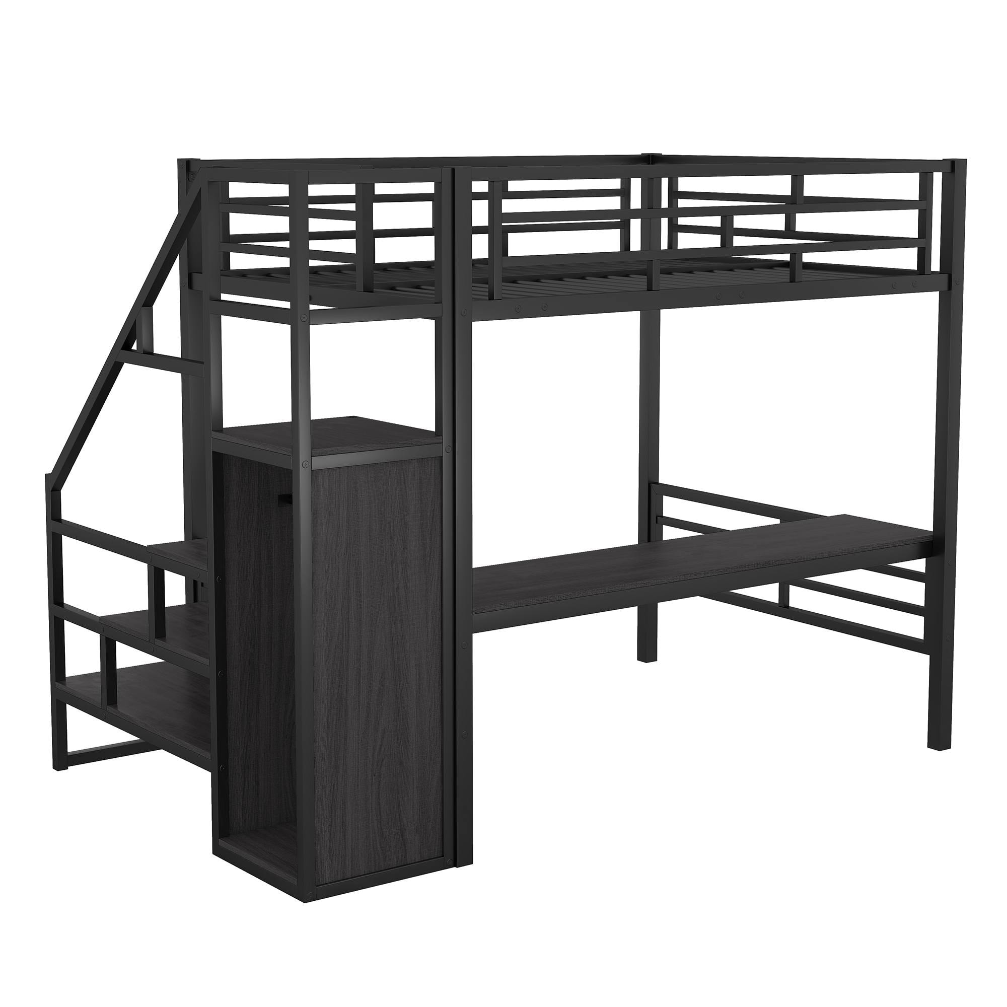 Yiekholo Full Size Study Loft Bed with Stairs and Storage, Black Finish ...