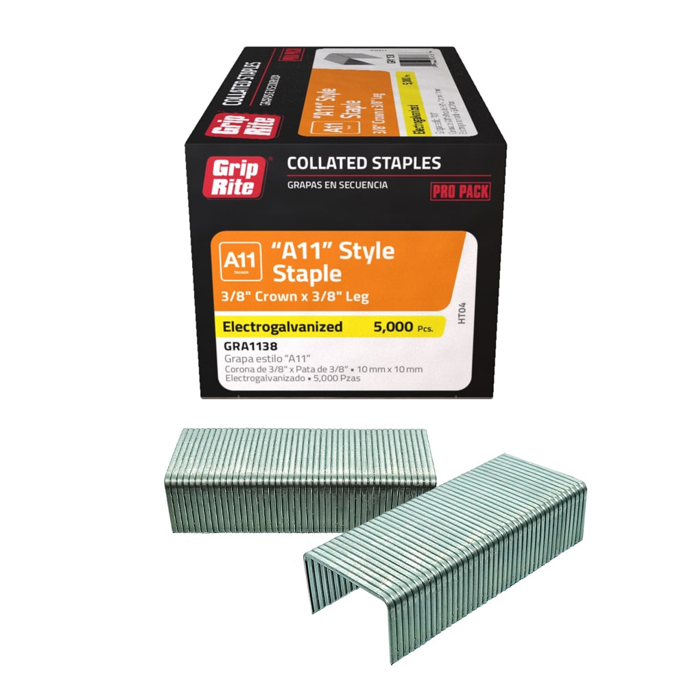 Grip-Rite 7/8 in. x 1/4 in. 18 Gauge Electro-Galvanized L-Style Narrow  Crown Staples (5,000-per Pack) GRL12 - The Home Depot