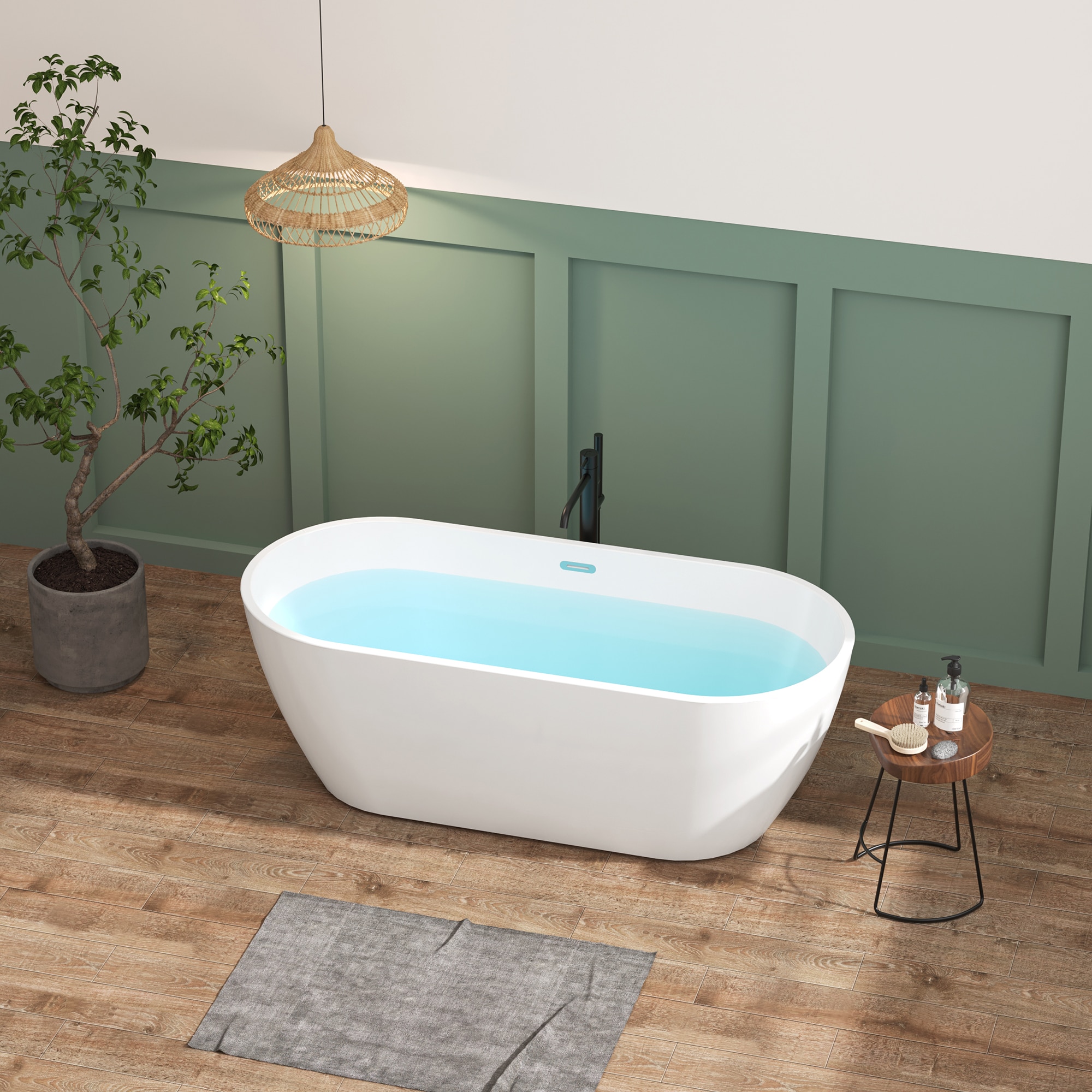 HEATGENE 55" White and Matte Black Acrylic Freestanding Bathtub