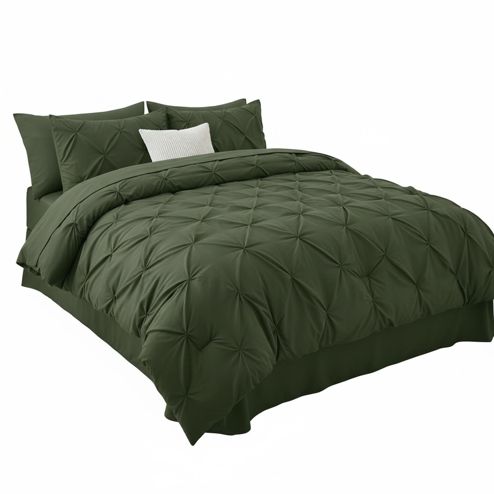 OMOMMD King Pinch Pleat Bed in a Bag Comforter Set with Sheets Pillowcases Shams Microfiber Soft Breathable Machine Washable