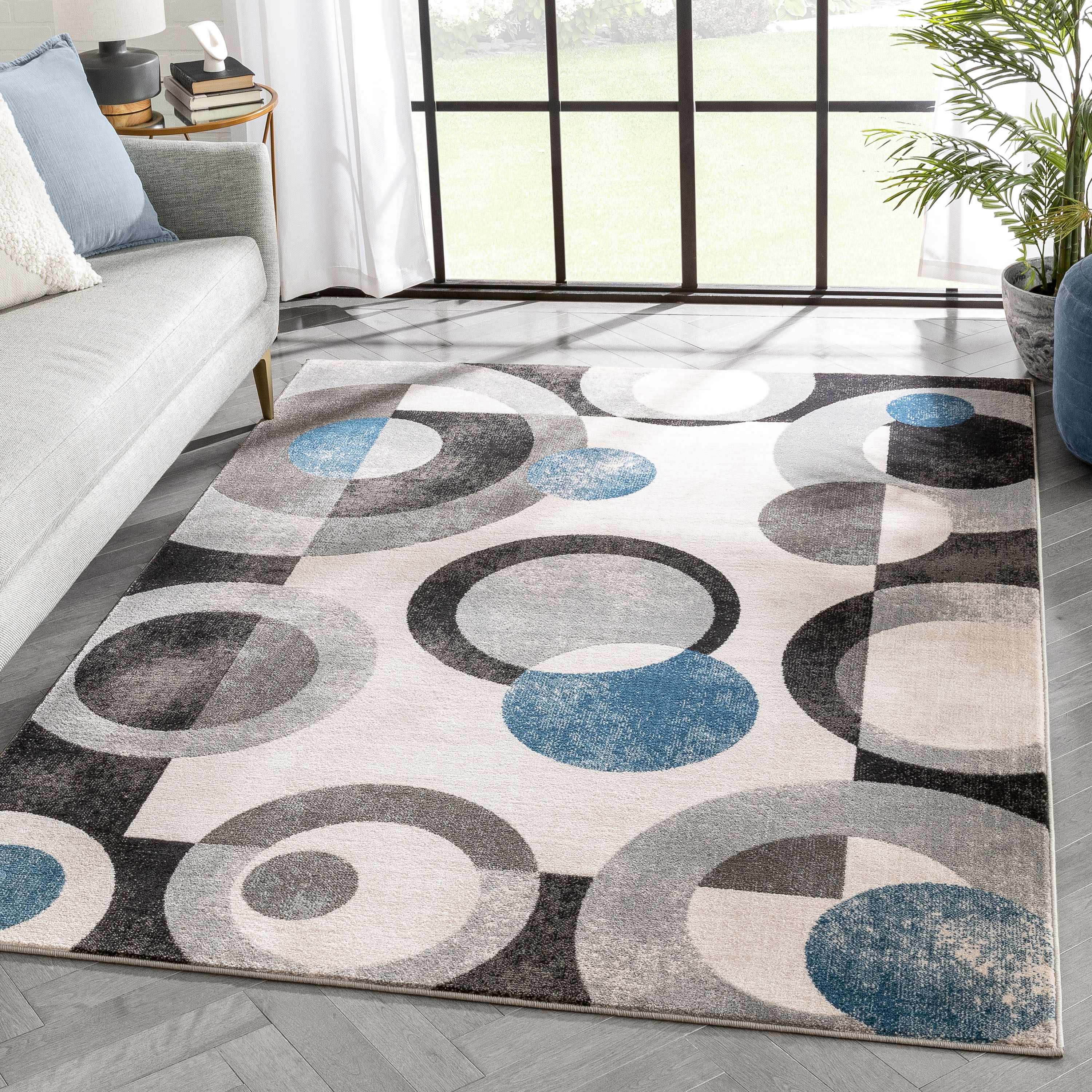 Well Woven 545147 Barclay 8 x 10 (ft) Loomed Polypropylene Grey Blue Rectangular Indoor Geometric Global Area rug