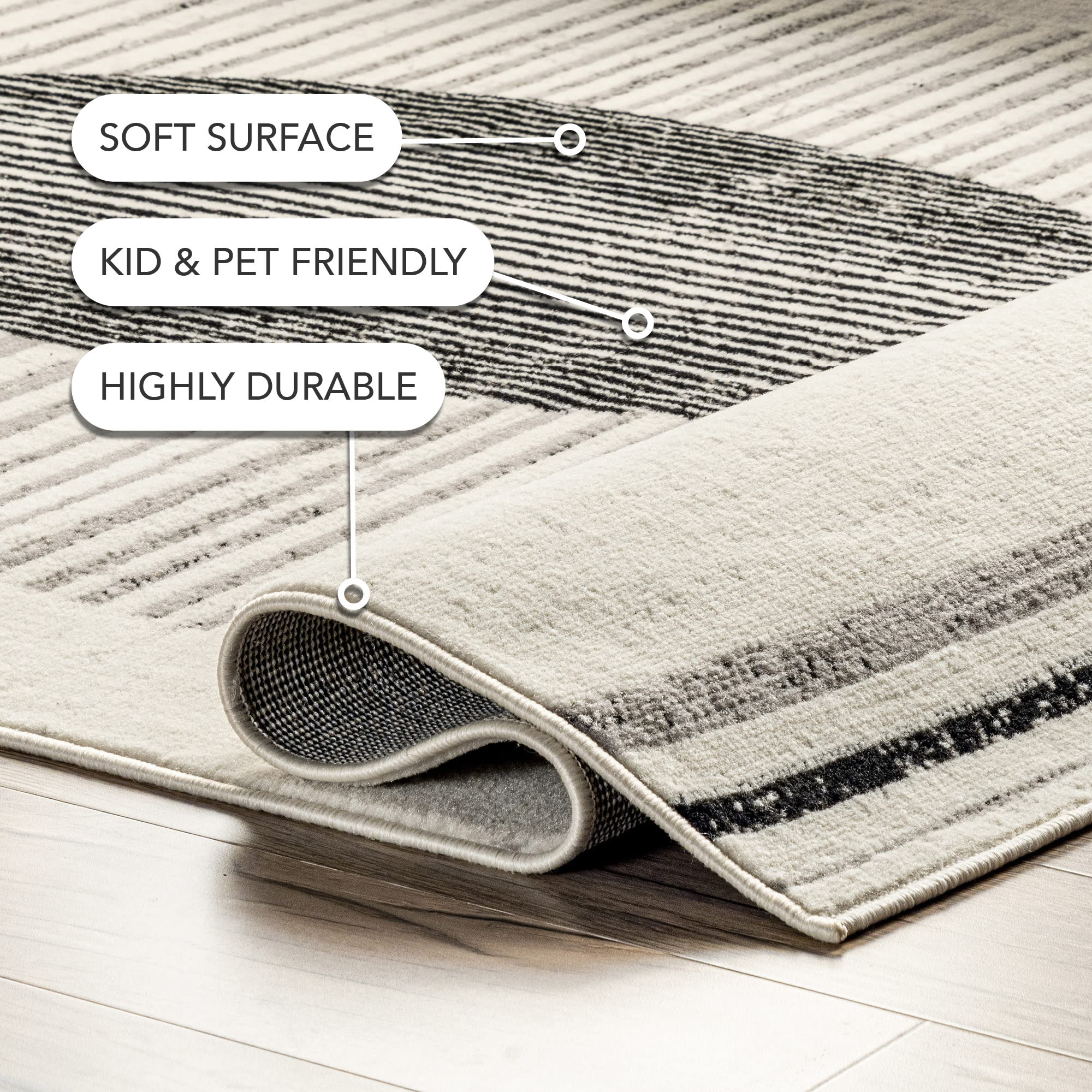 Gray Geometric Synthetic Easy Care Area Rug
