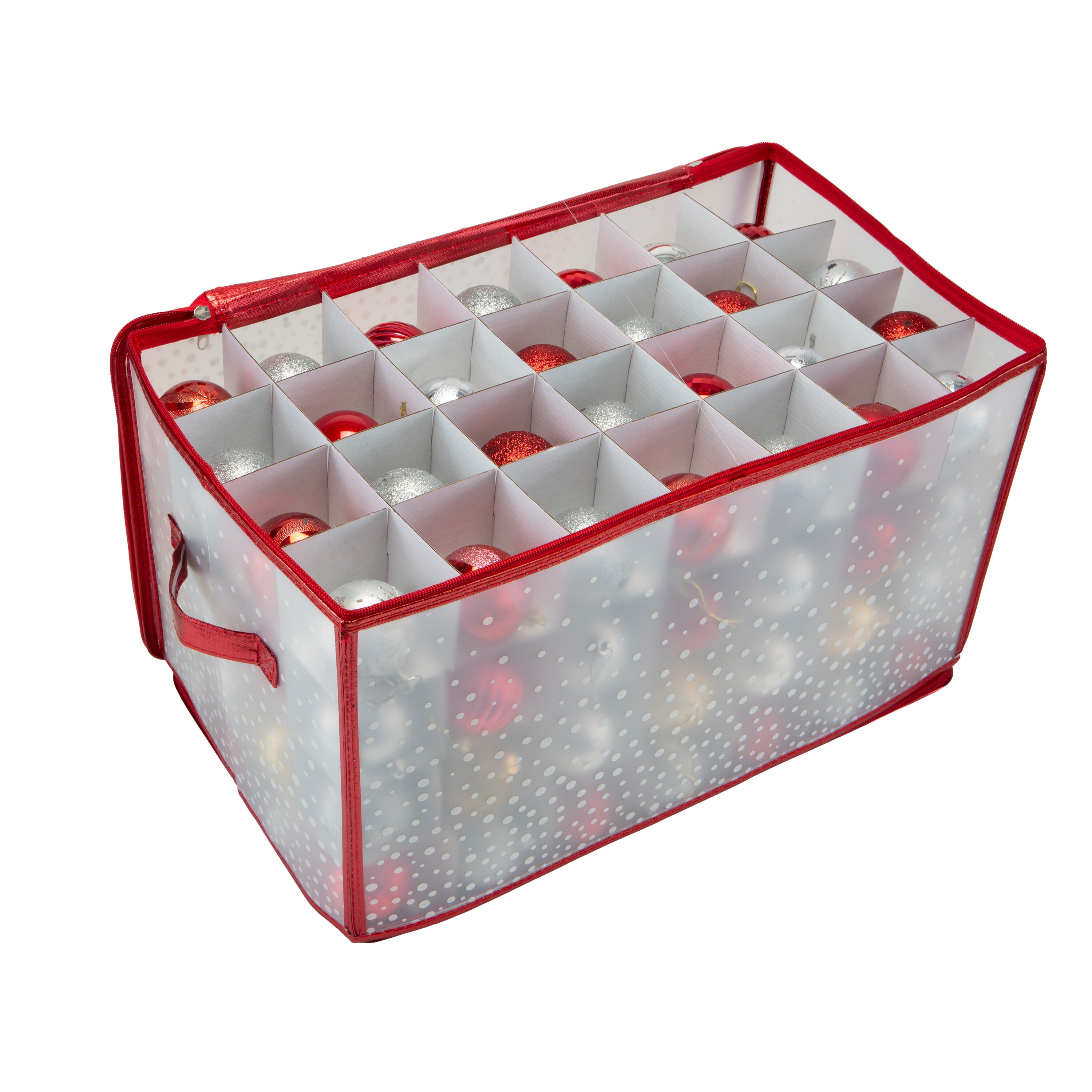 Simplify 64-Count Plastic Ornament Organizer Storage Box, Red 