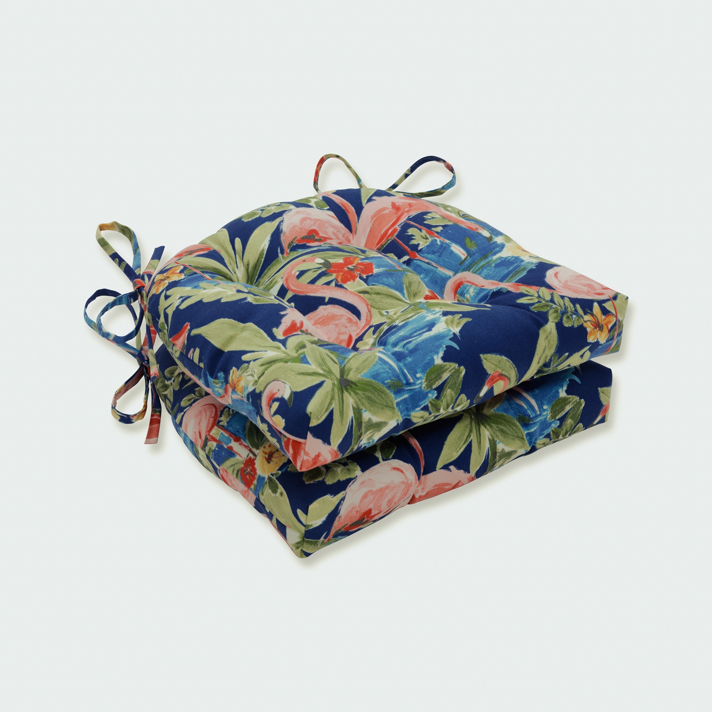 Pillow Perfect 621067 Flamingoing Lagoon 15.5-in x 16-in 2 -Piece Blue Patio chair cushion