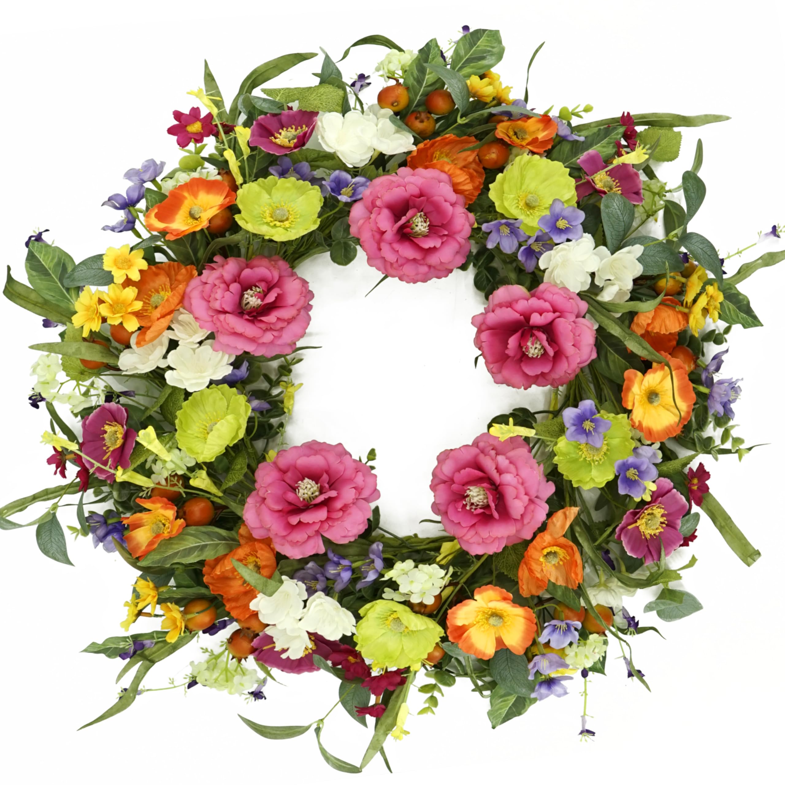 ZHLKING Artificial Peony Poppy Lavender Wreath Spring Summer Door Wall Decor