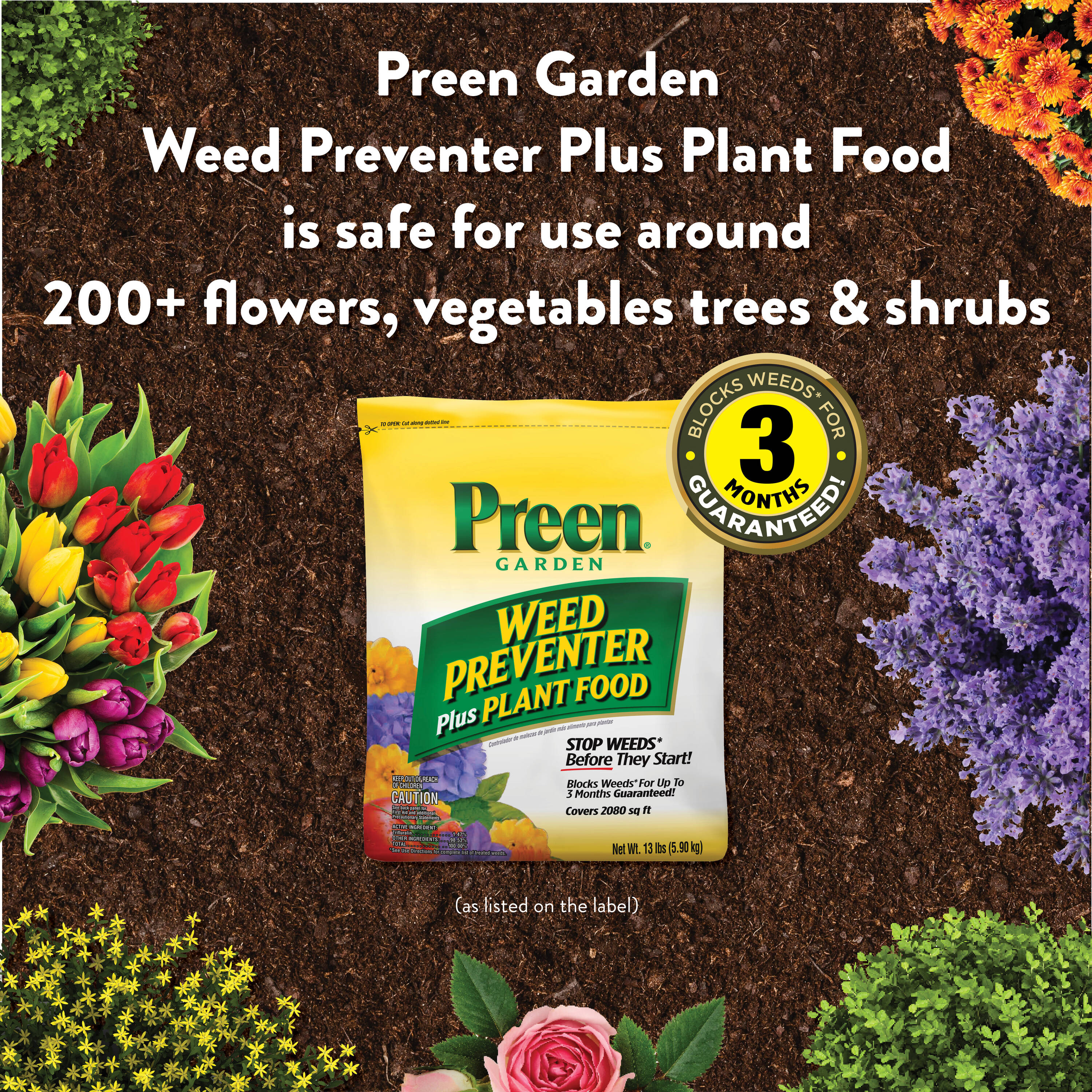 Preen Garden Weed Preventer + Plant Food 13-lb 2080-sq Ft Pre-emergent ...