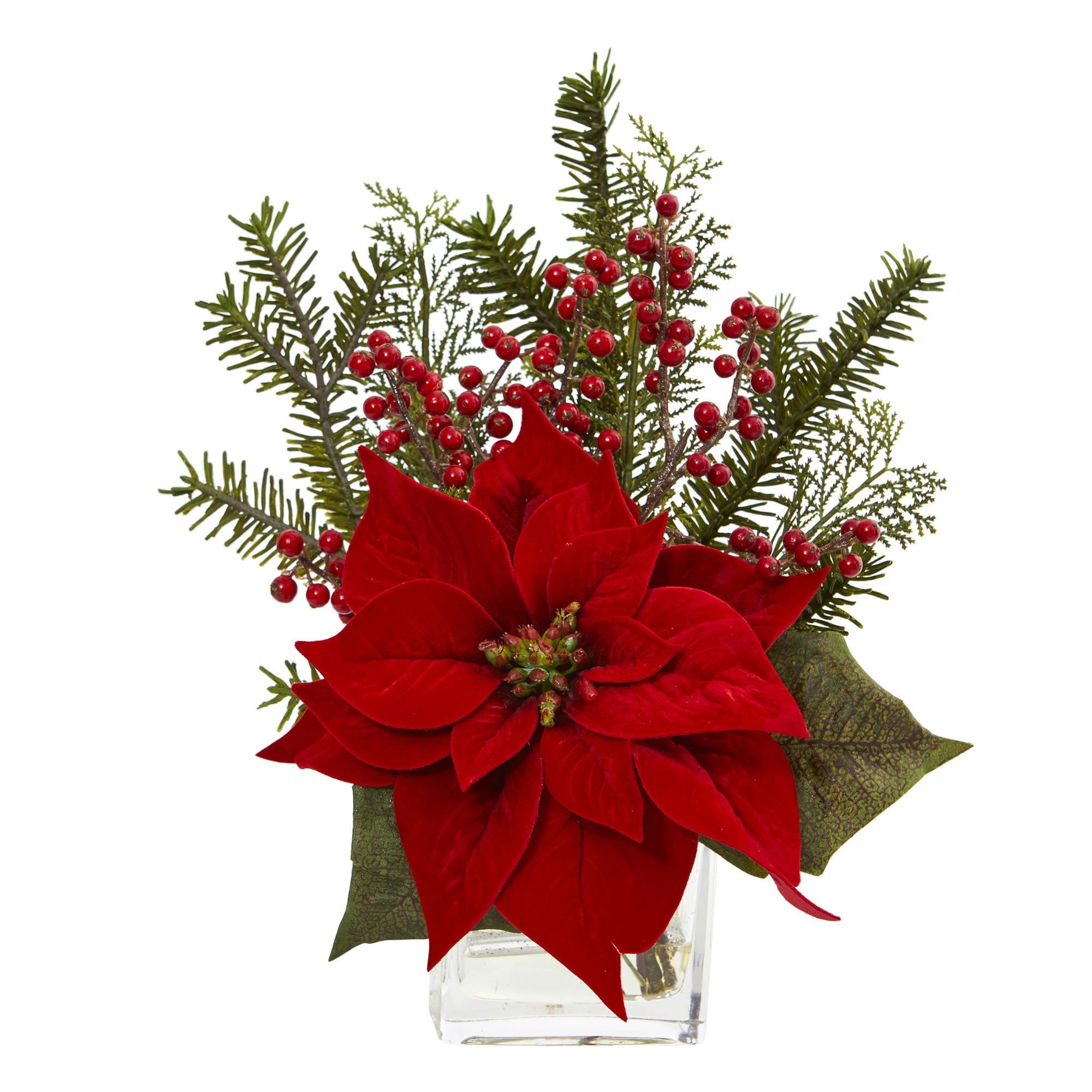 Nearly Natural 4189 14-Inches Tabletop Decoration Poinsettia Christmas Decor