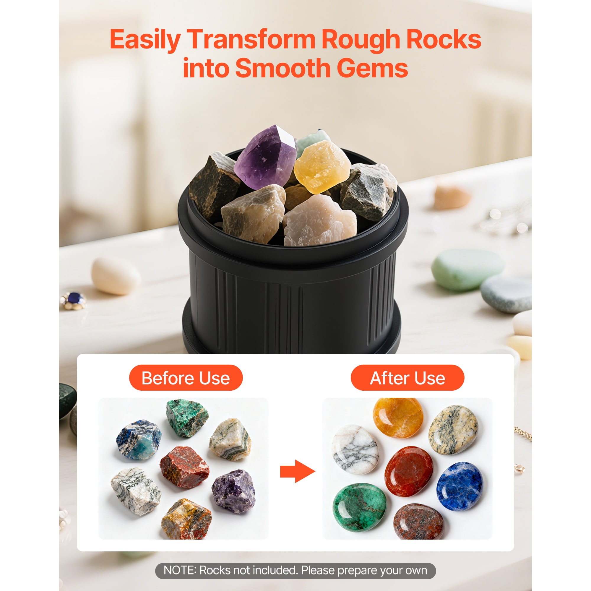 VEVOR Rock Tumbler Kit 8 lbs Rock Polishing Kit 4 Speed Settings 9