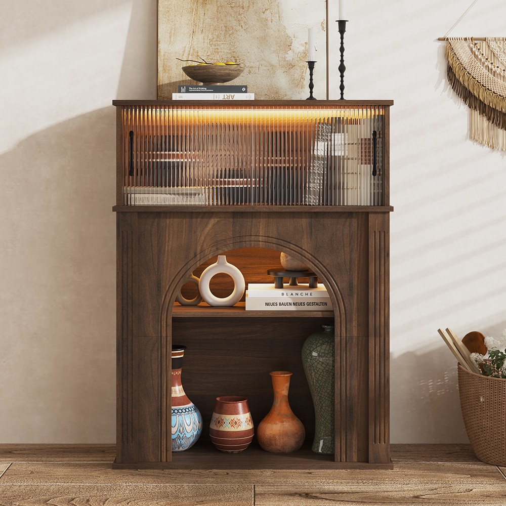 Homsee -  Modern Fireplace Cabinet with Sliding Rainbow Glass Door Adjustable Shelf Three-Color L...