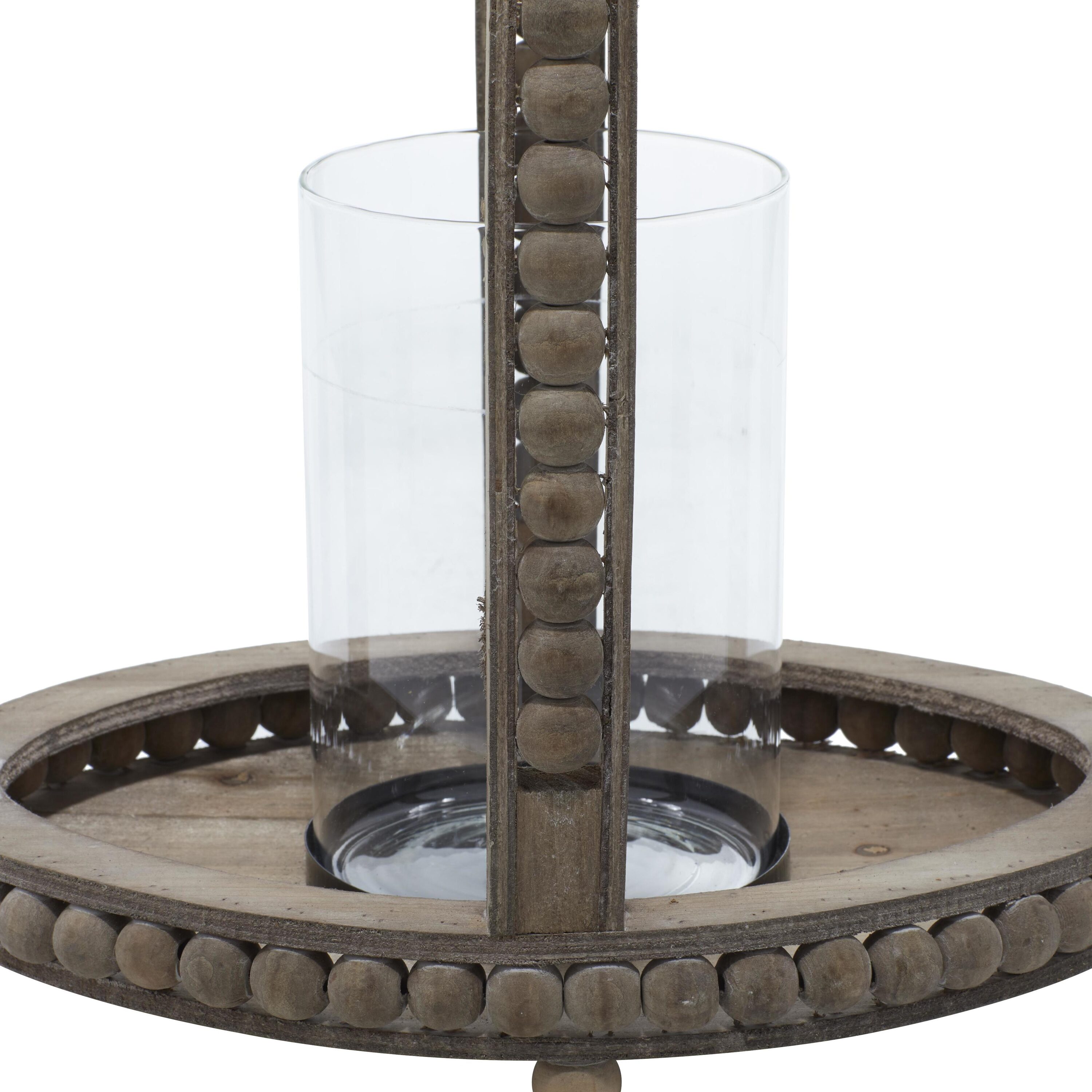 Rustic Farmhouse Reclaimed Wood Beaded Hanging Candle Lantern