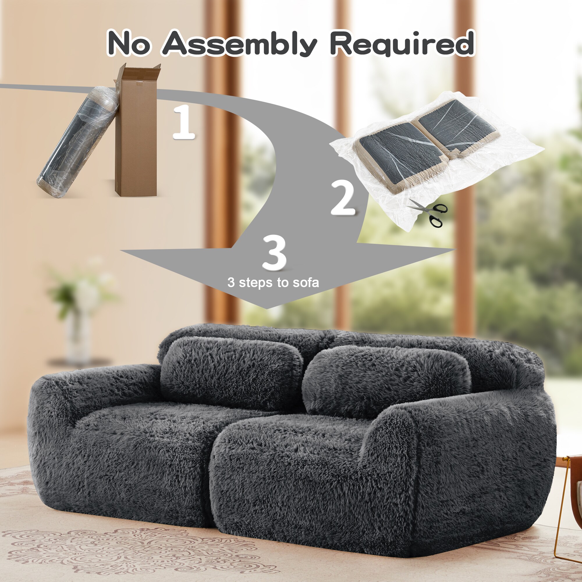 Homy Casa PUFF 80-in W Modular Loveseat Dark Grey 2 Seater Plush ...