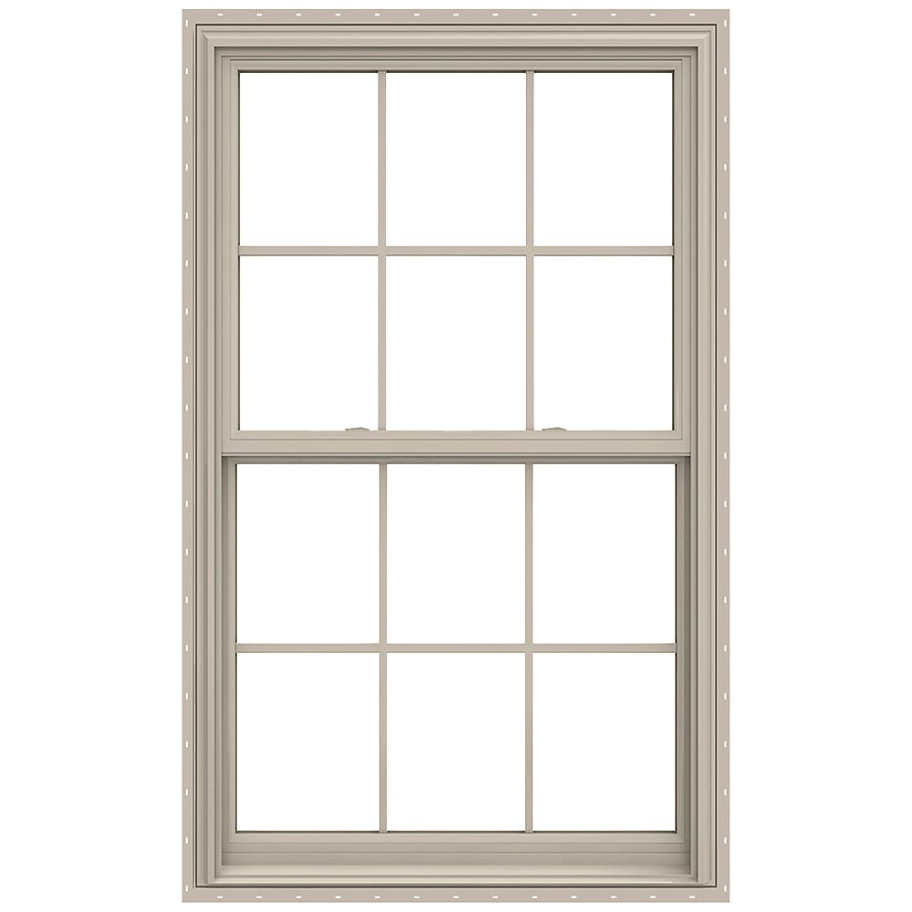 JELD-WEN LOWOLJW179200207 V-2500 35-1/2-in x 59-1/2-in Desert Sand Desert Sand Vinyl New construction Double Hung Window Low-E argon Double Pane Glass with Grids (Full Screen Included)