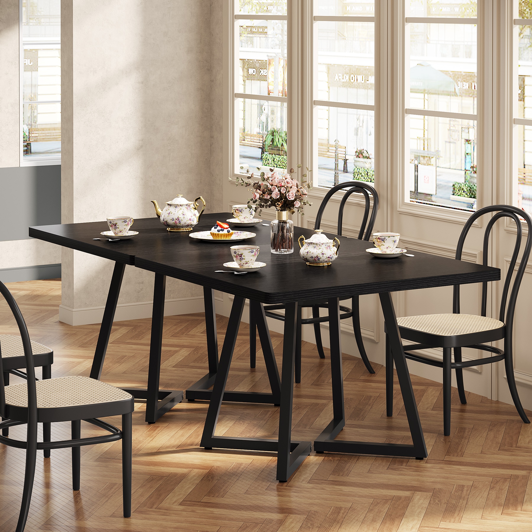 Fnova LWTJ-J0367 Black Contemporary/Modern Dining Table, MDF with Powder coating Metal 31.5-in L x 29.53-in H