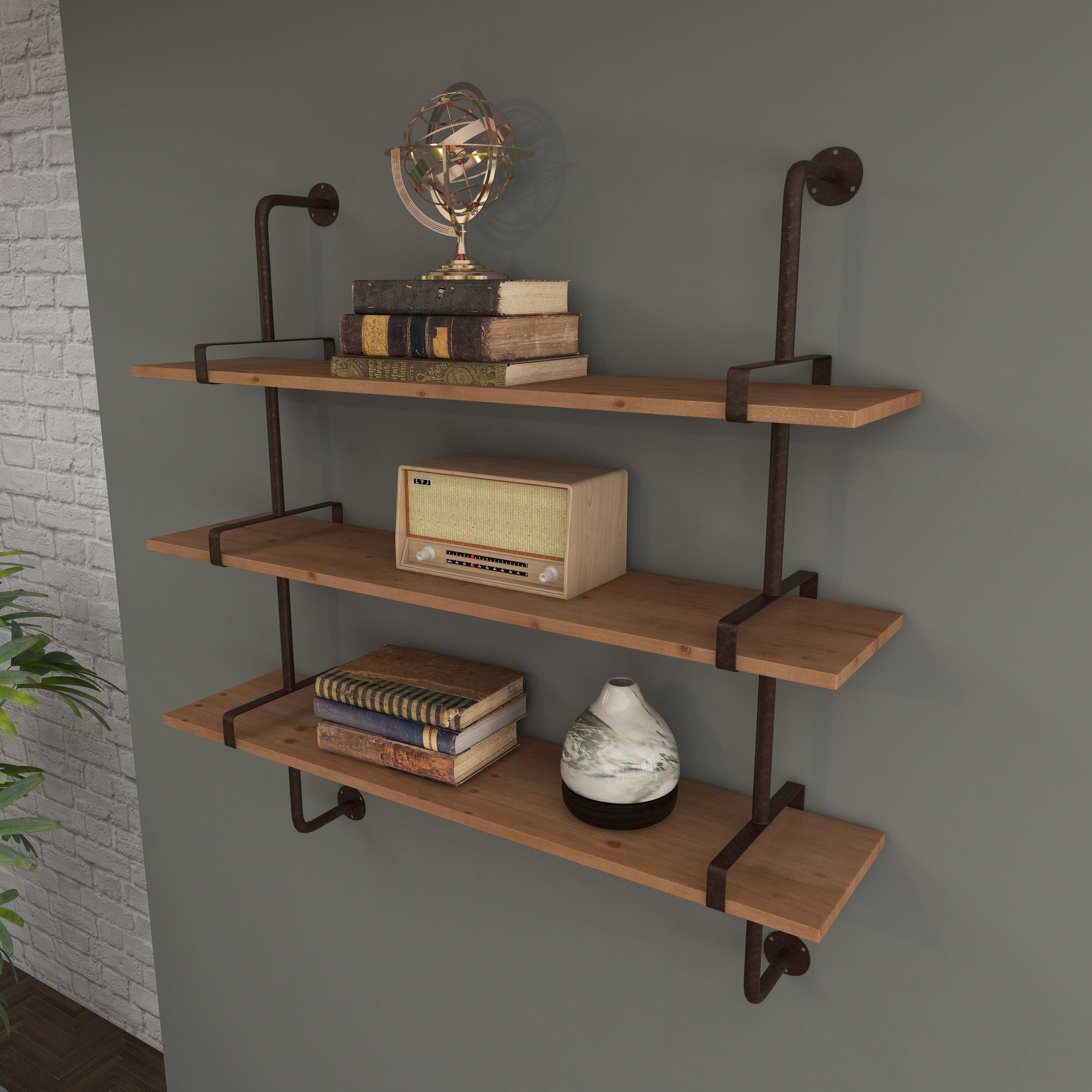 Floating Shelves with Black Metal Brackets Set of 3, Light Wood Wall  Bookshelf for Bedroom Over Desk Bed, Hanging Shelf for Office Kitchen  Living