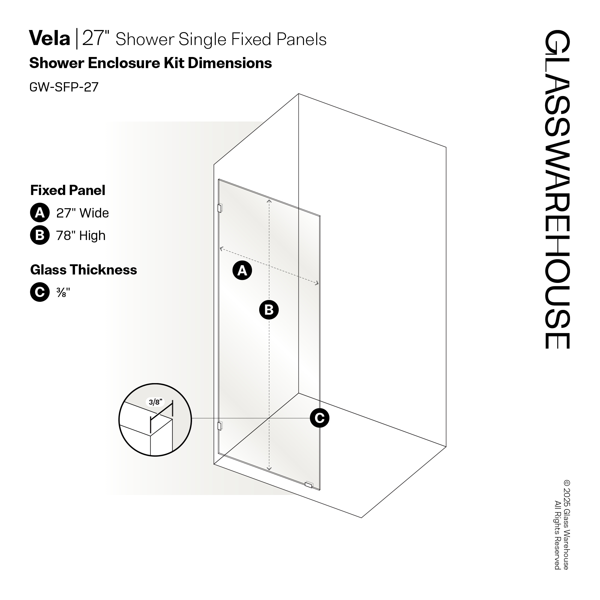 Glass Warehouse GW-SFP-27-PB Shower-Doors - View #5