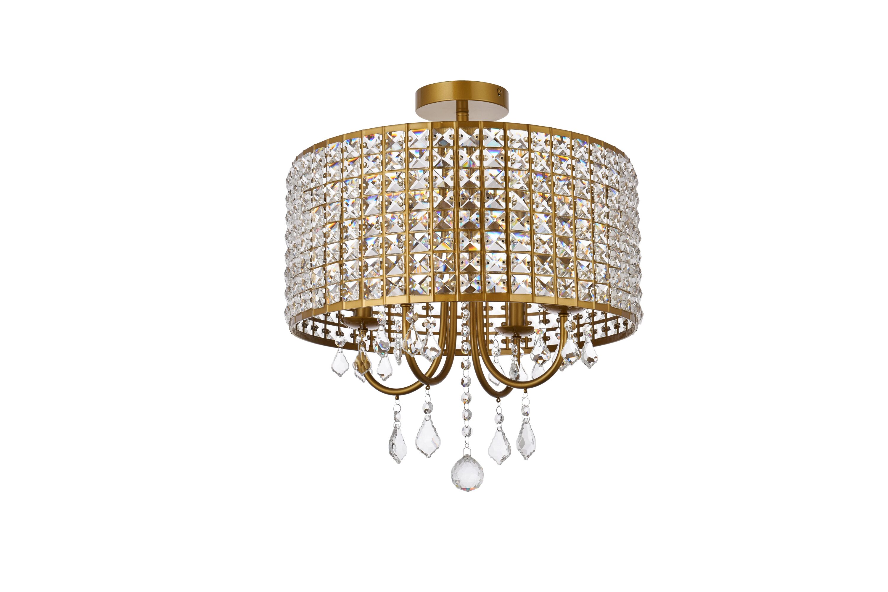 Elise 14" Brass and Crystal Flush Mount Light