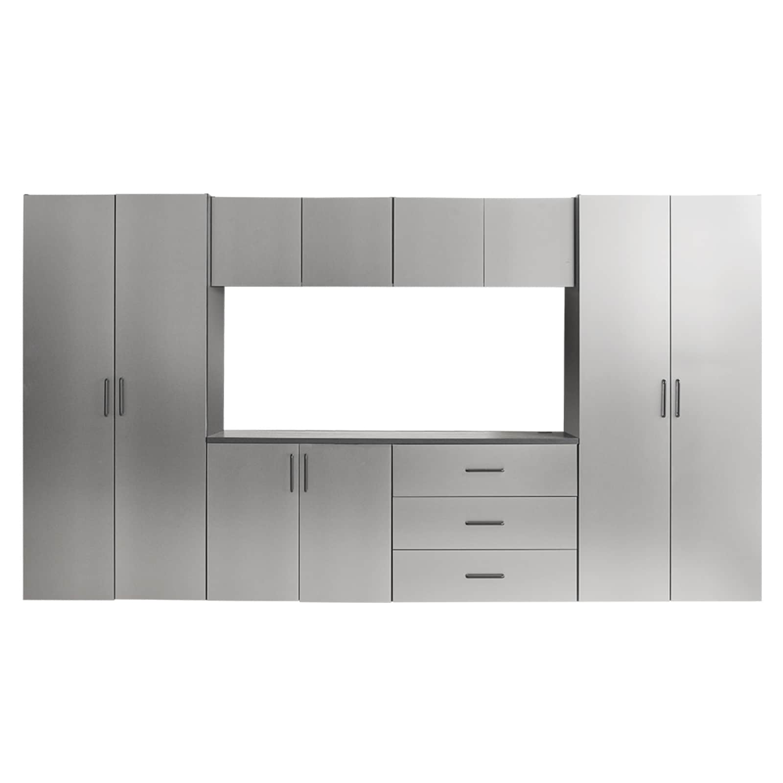 CHITA 7 Piece Set Modern Wood Garage Storage Cabinet Set with Soft Close Hardware for Garage Workshop Home Office and Utility Organization Metallic Gray