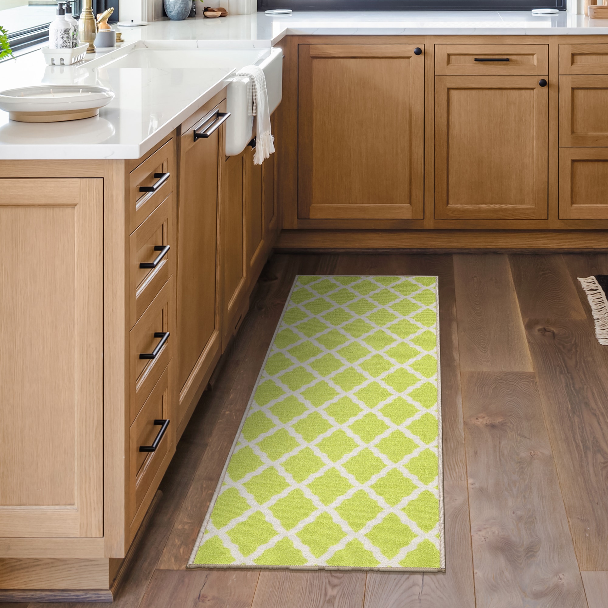 Ottomanson CRM8025-20X59 Non-Slip Kitchen Rug 2 x 5 (ft) Loomed Nylon Green Rectangular Indoor Trellis Moroccan Runner rug