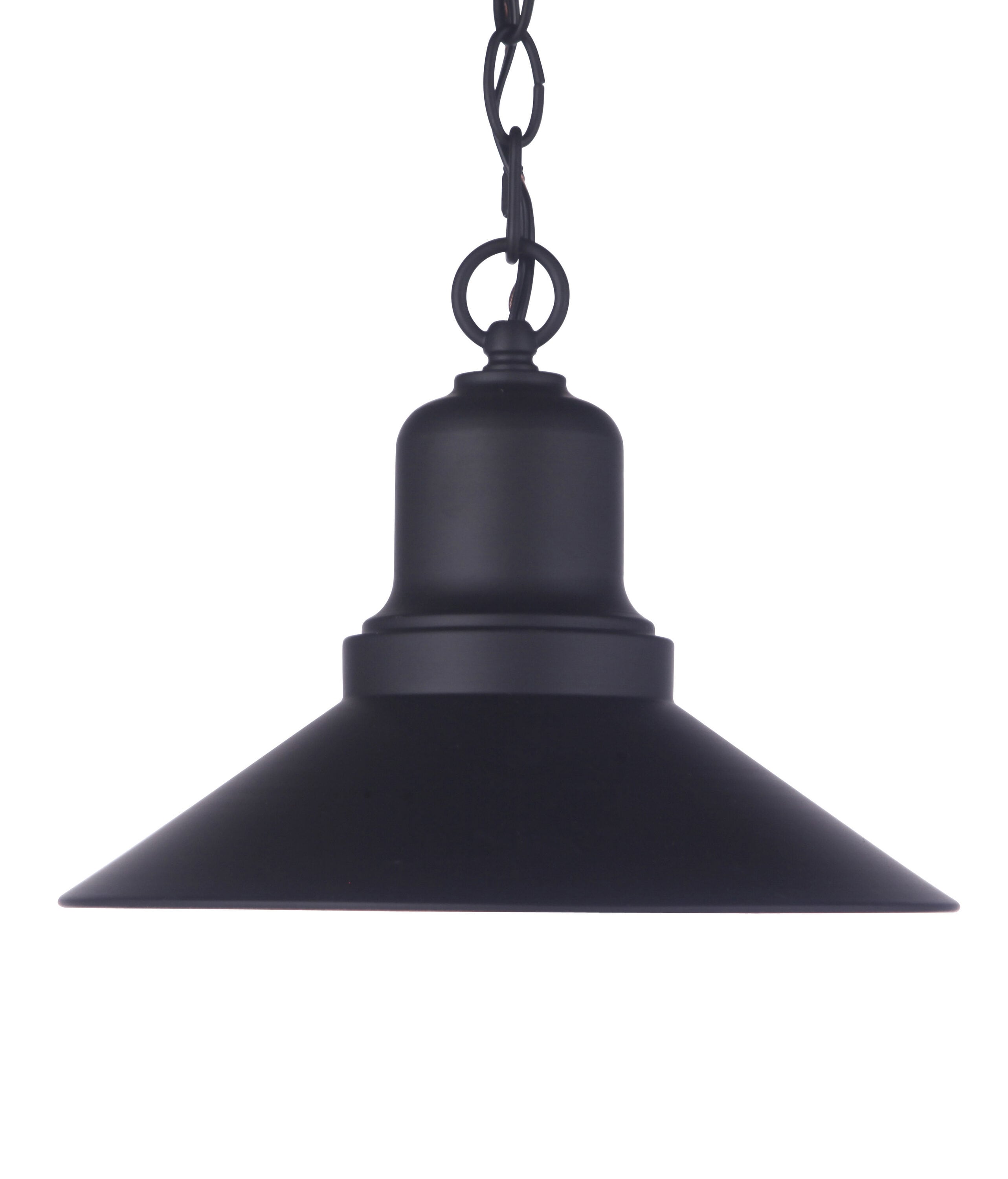 Midnight Black Metal Outdoor Pendant Light with White Interior