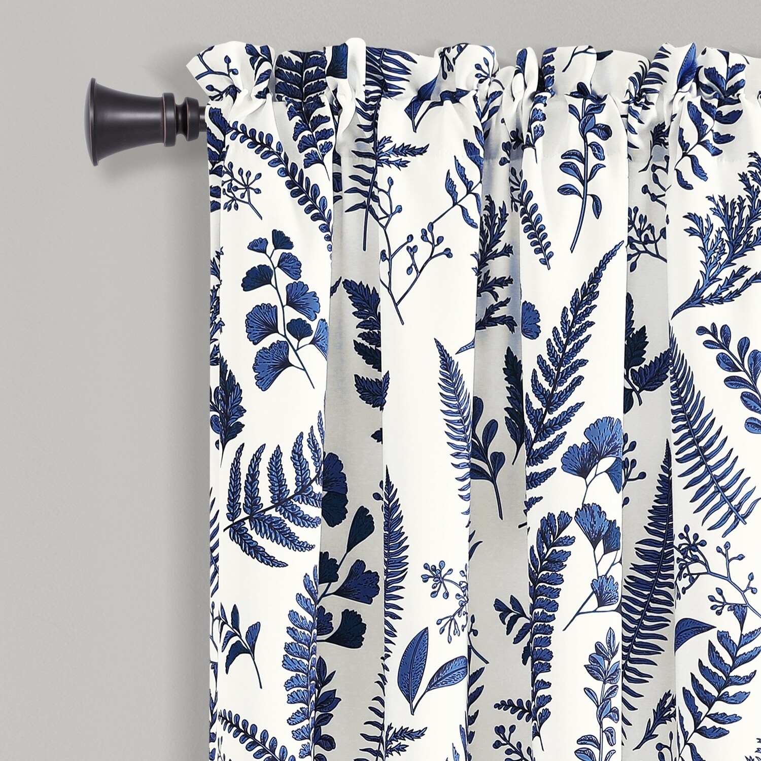 White and Navy Floral Polyester Light Filtering Window Panels